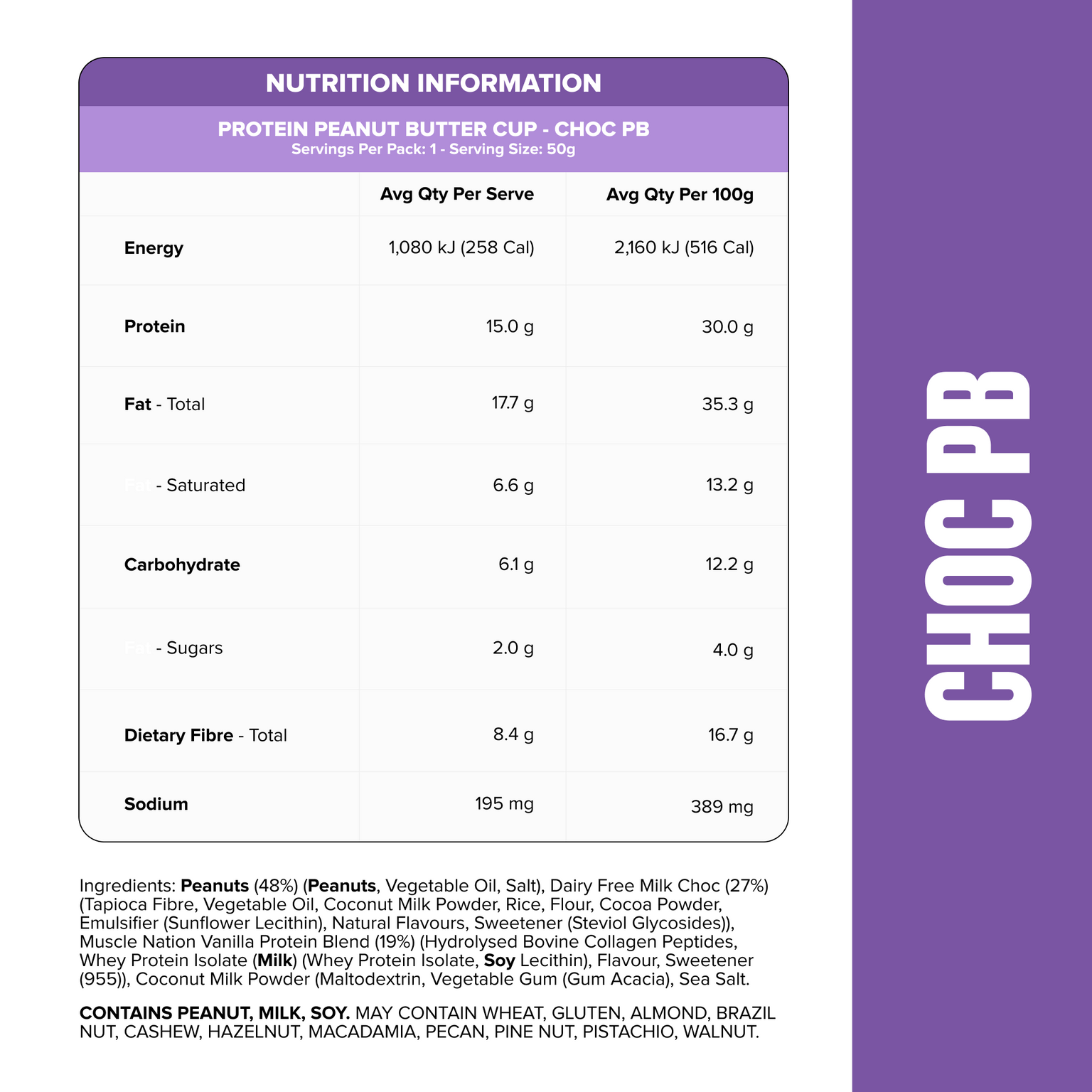 PEANUT BUTTER CUP - Choc Peanut - Box of 10-Snacks & Drinks-MNSUPPS0420-19359054002408-2-Muscle Nation