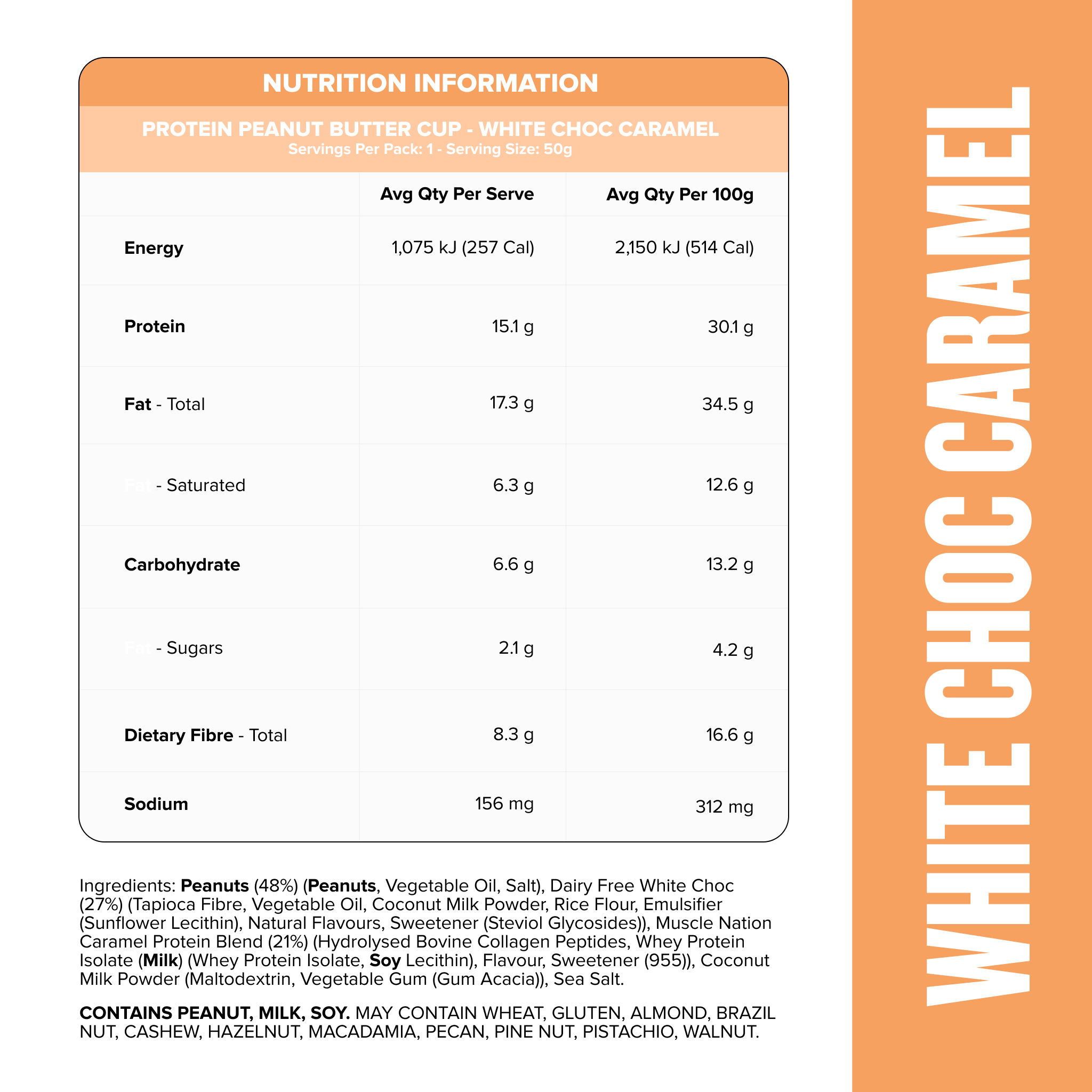 PEANUT BUTTER CUP - Choclt White Choc Caramel - Box of 10-Snacks & Drinks-MNSUPPS0419-19359054002392-2-Muscle Nation