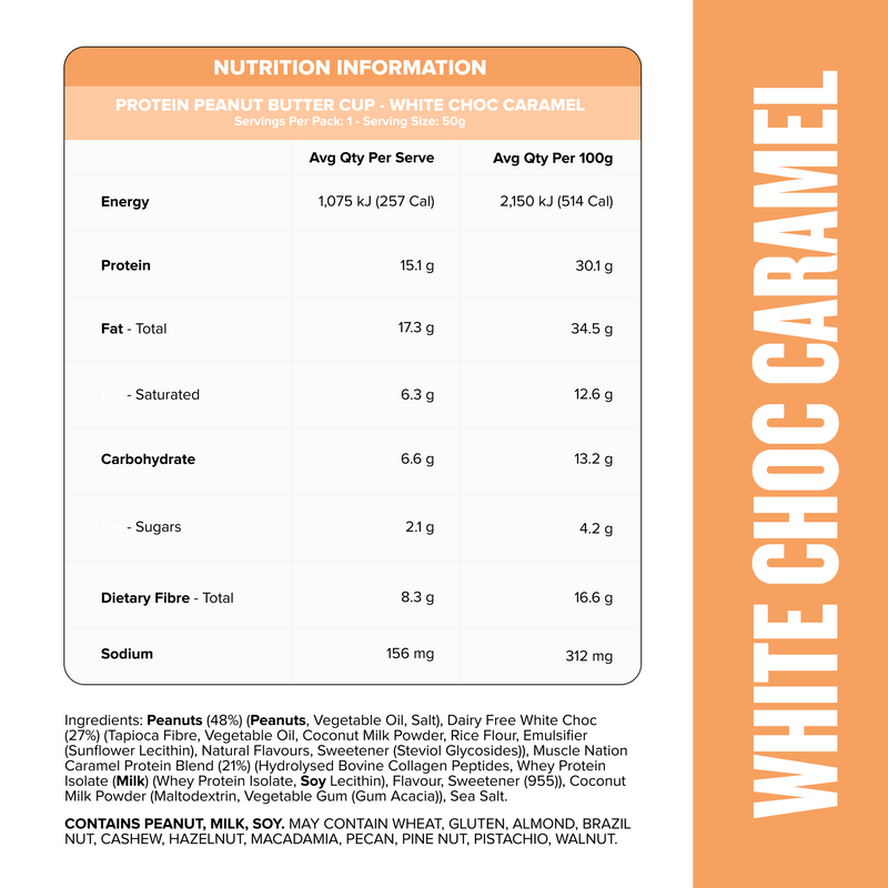 PEANUT BUTTER CUP - Choclt White Choc Caramel - Box of 10-Snacks & Drinks-MNSUPPS0419-19359054002392-2-Muscle Nation