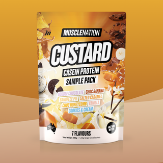 CUSTARD Casein Protein - Sample Pack - 7 Flavours-Custard Casein Powder-MNSUPPS0342-9359054001626-1-Muscle Nation