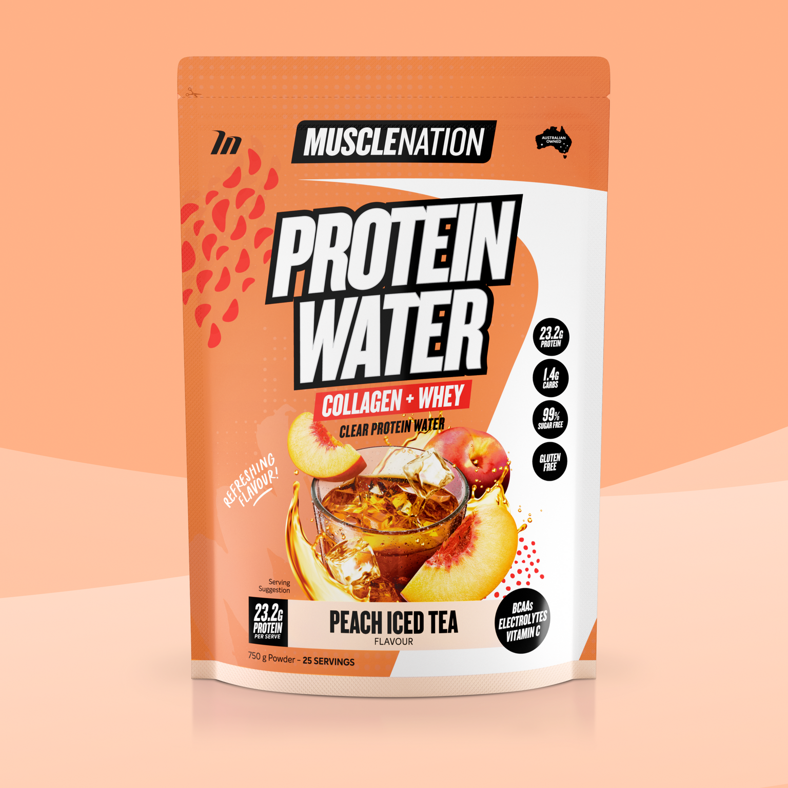 PROTEIN WATER - Peach Iced Tea - 25 serves-Protein Waters-MNSUPPS0331-9359054001299-1-Muscle Nation