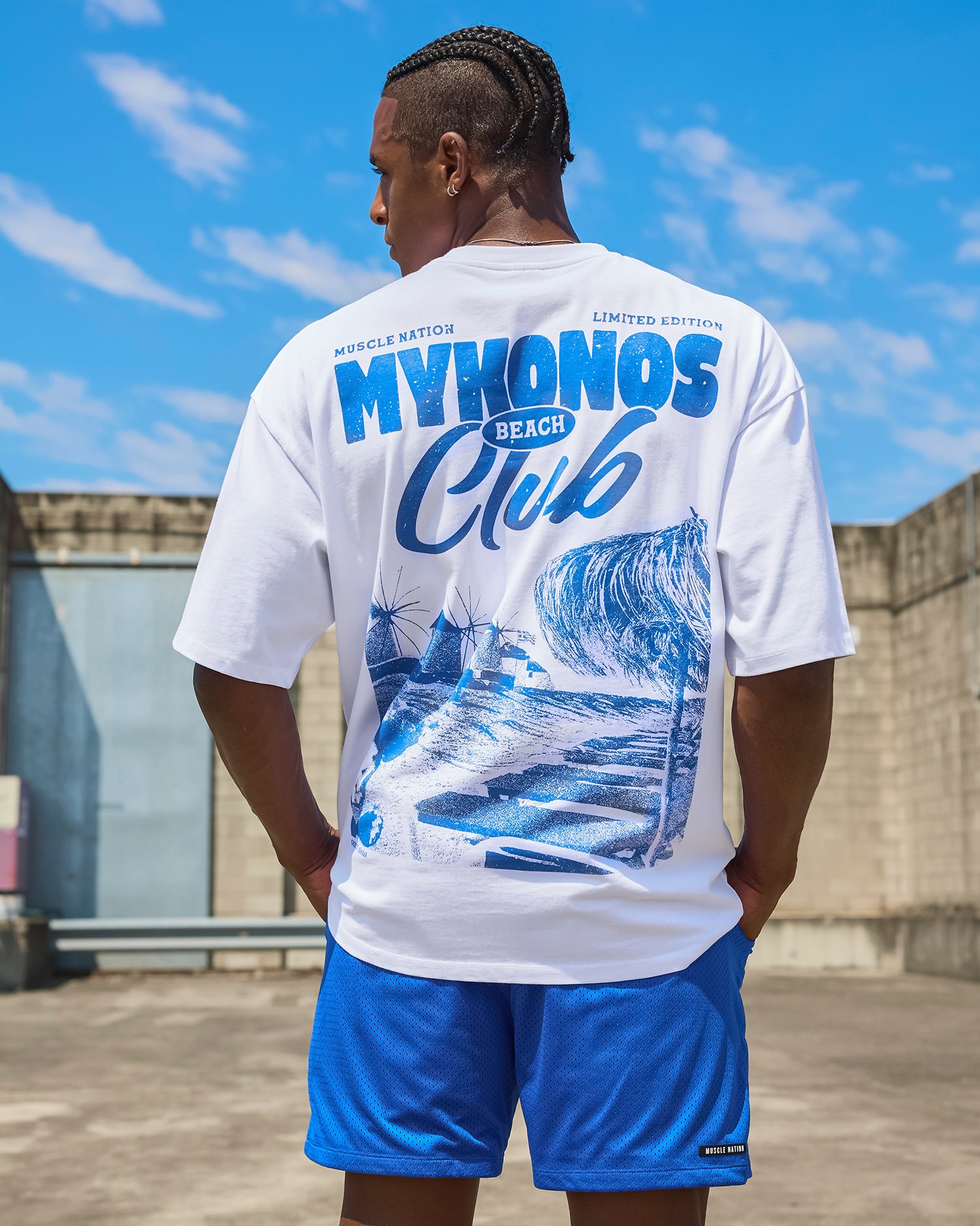 Mykonos Oversized Tee White - Muscle Nation men's gym tee