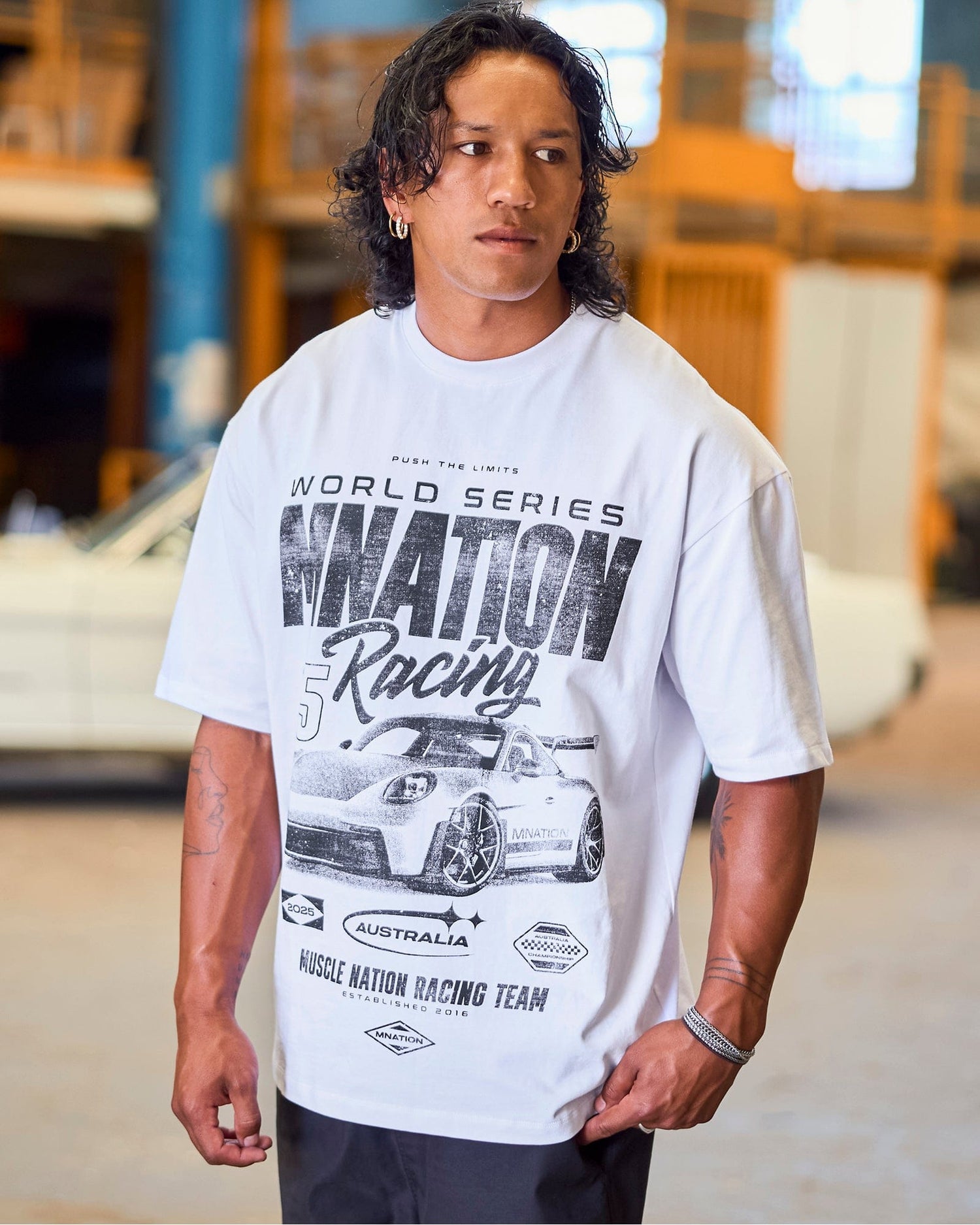 Push The Limits Oversized Tee White - Muscle Nation men's gym tee
