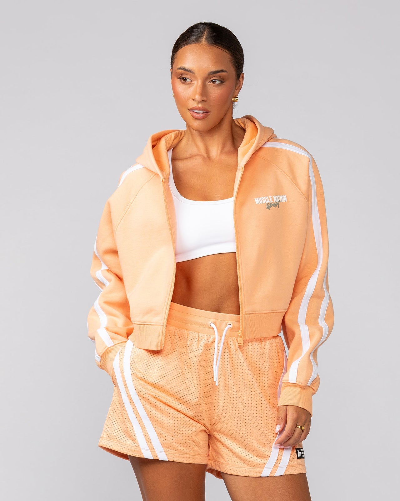 Recoup Cropped Zip Up Hoodie Melon - Muscle Nation women's hoodie, view 3