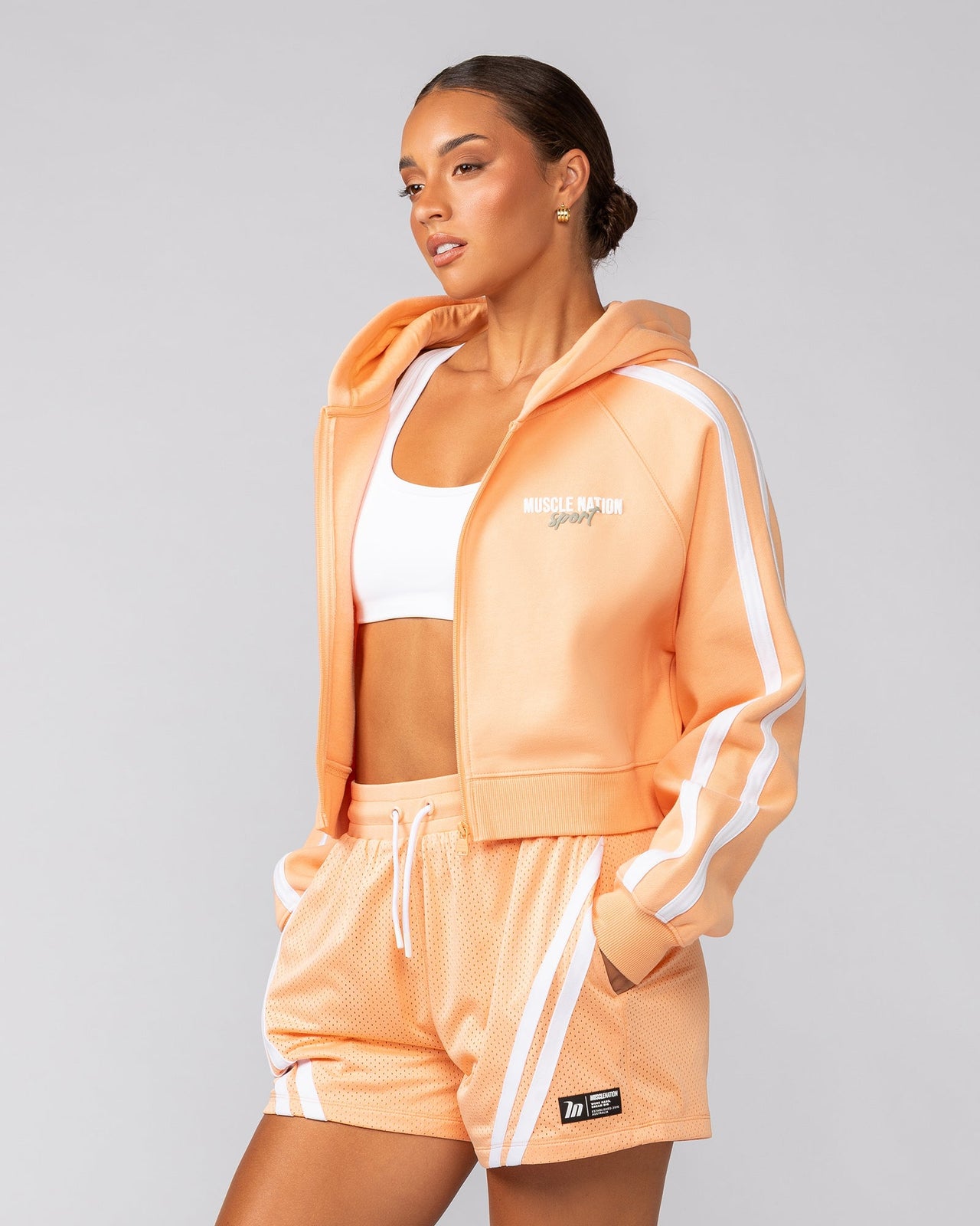 Recoup Cropped Zip Up Hoodie Melon - Muscle Nation women's hoodie, view 4