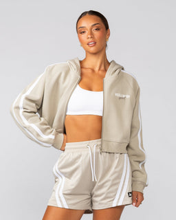 Recoup Cropped Zip Up Hoodie Stone - Muscle Nation women's hoodie