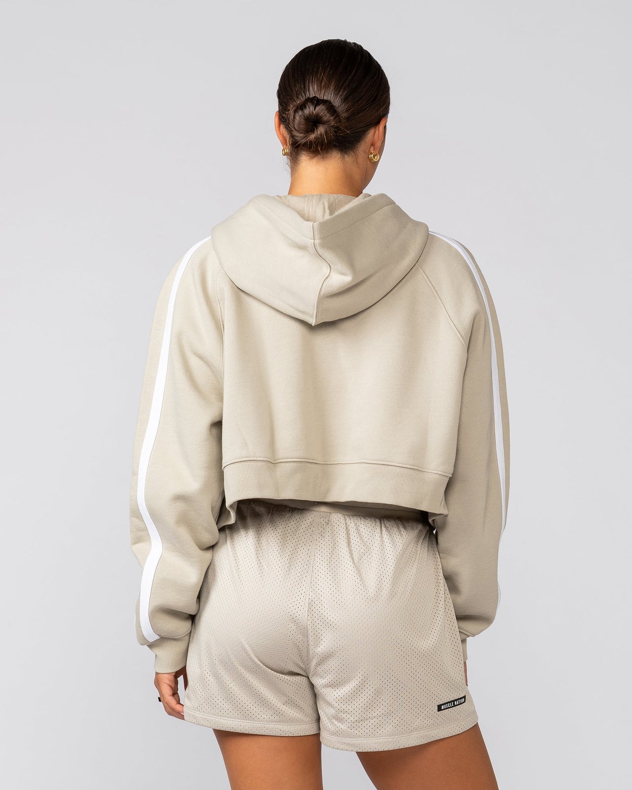 Recoup Cropped Zip Up Hoodie Stone - Muscle Nation women's hoodie, view 5