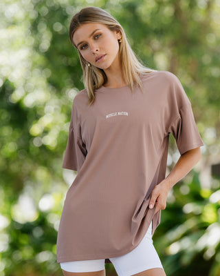 Relaxed Rib Training Tee - Mocha Berry-Tops-XXS-112537MCHBRY-XXS-MNAPPRL45183-1-Muscle Nation