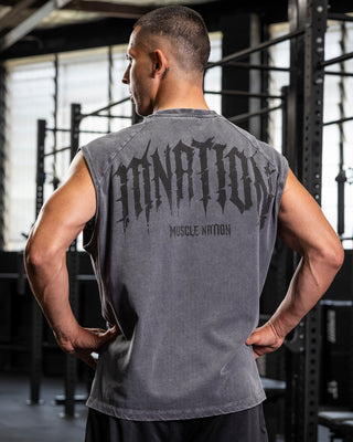 Relic Raglan Boxy Muscle Tank in Washed Black