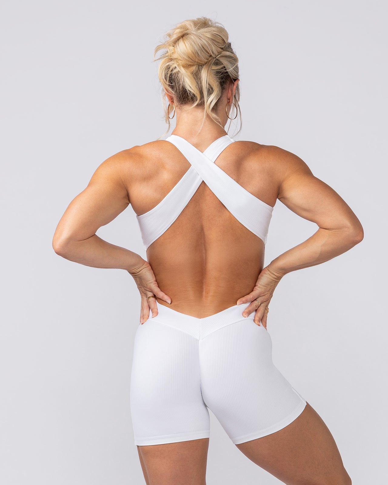 Rib Zip Up One Piece - White-One Piece-XXS-082430WHT-XXS-MNAPPRL42855-6-Muscle Nation