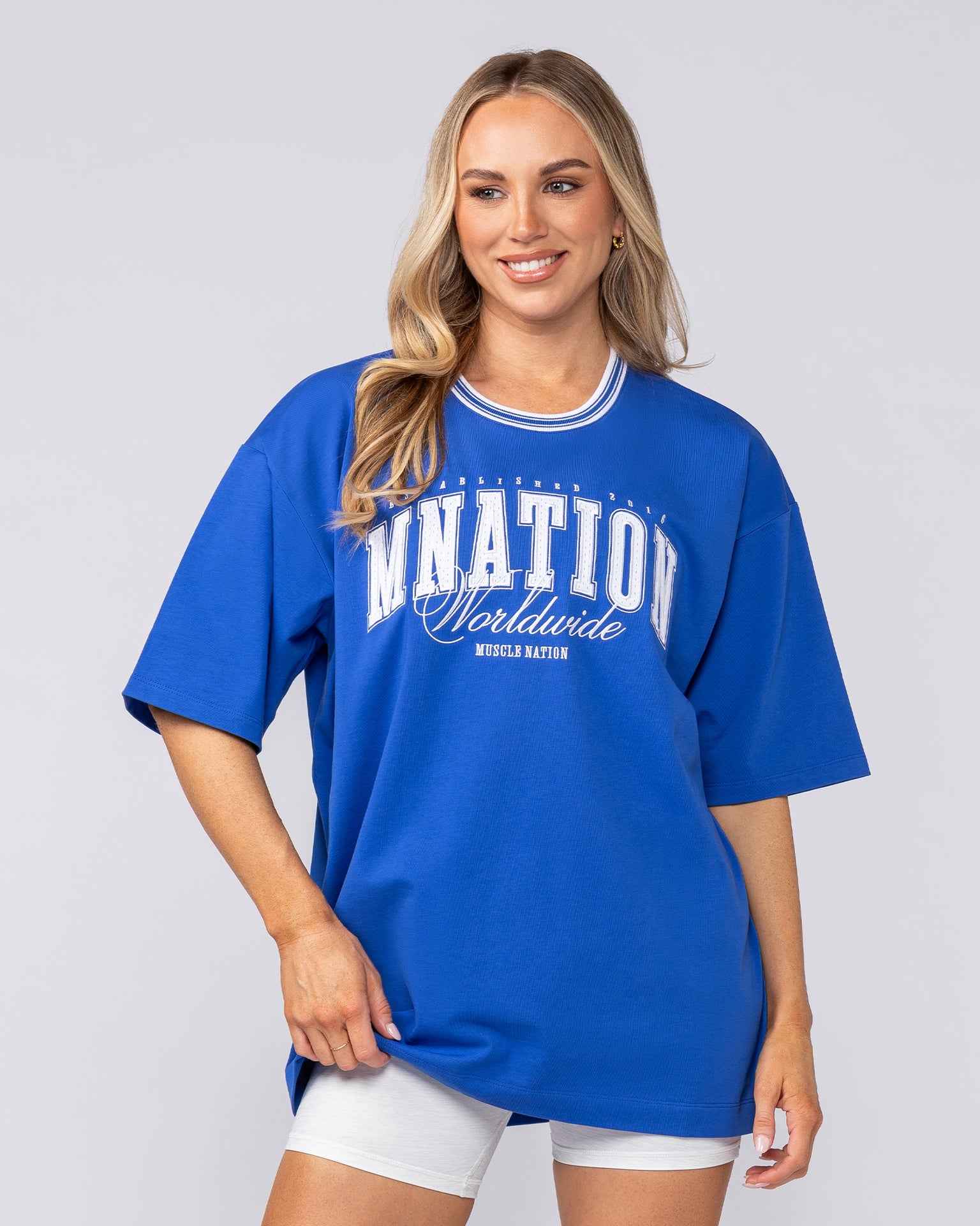 Ringer Oversized Tee - Power Blue-T-Shirts-XS-082521PWRBL-XS-MNAPPRL43878-8-Muscle Nation