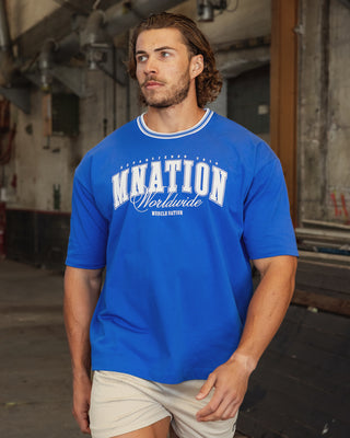 Ringer Oversized Tee - Power Blue-T-Shirts-XS-082521PWRBL-XS-MNAPPRL43878-1-Muscle Nation