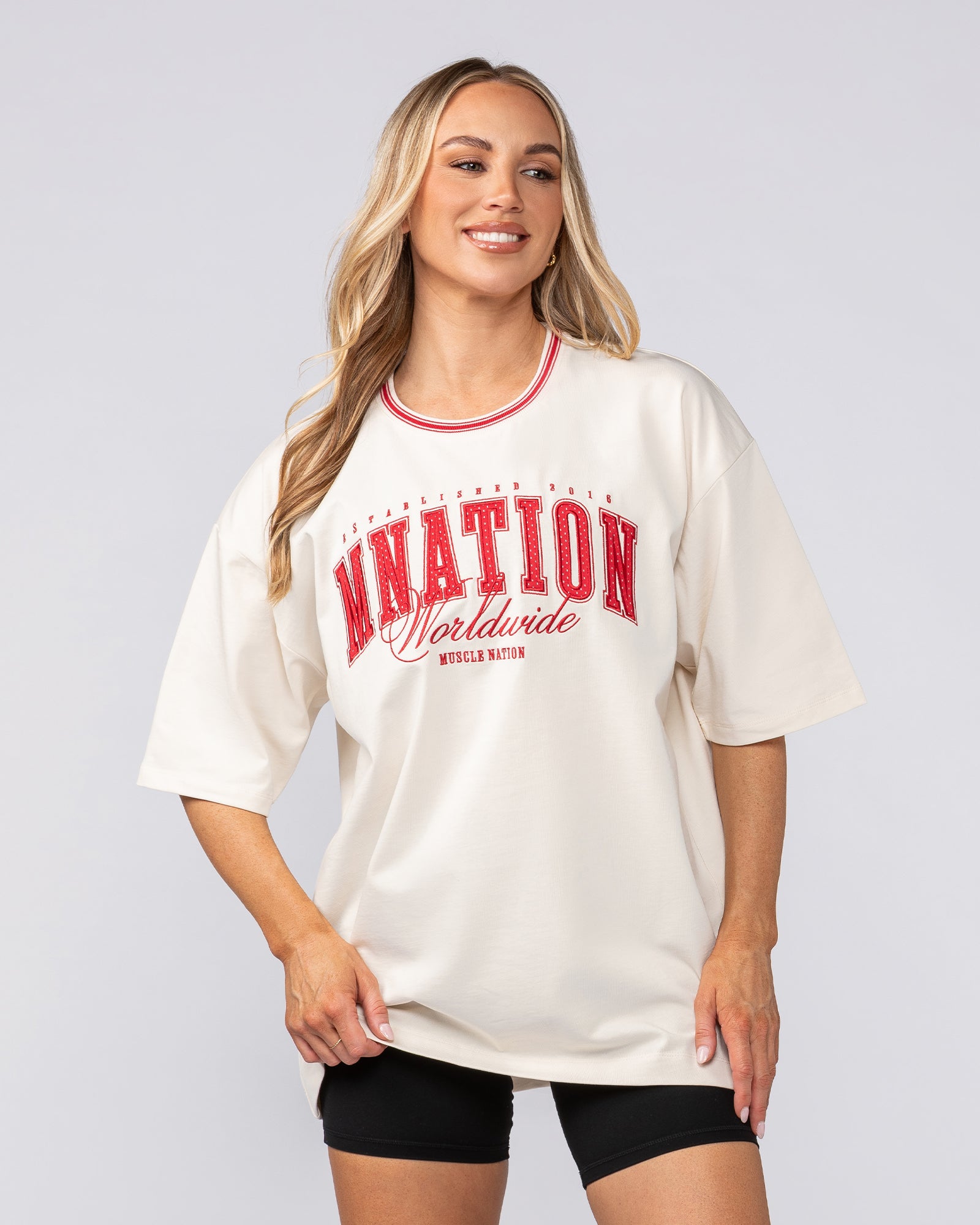 Ringer Oversized Tee - Travertine – Muscle Nation
