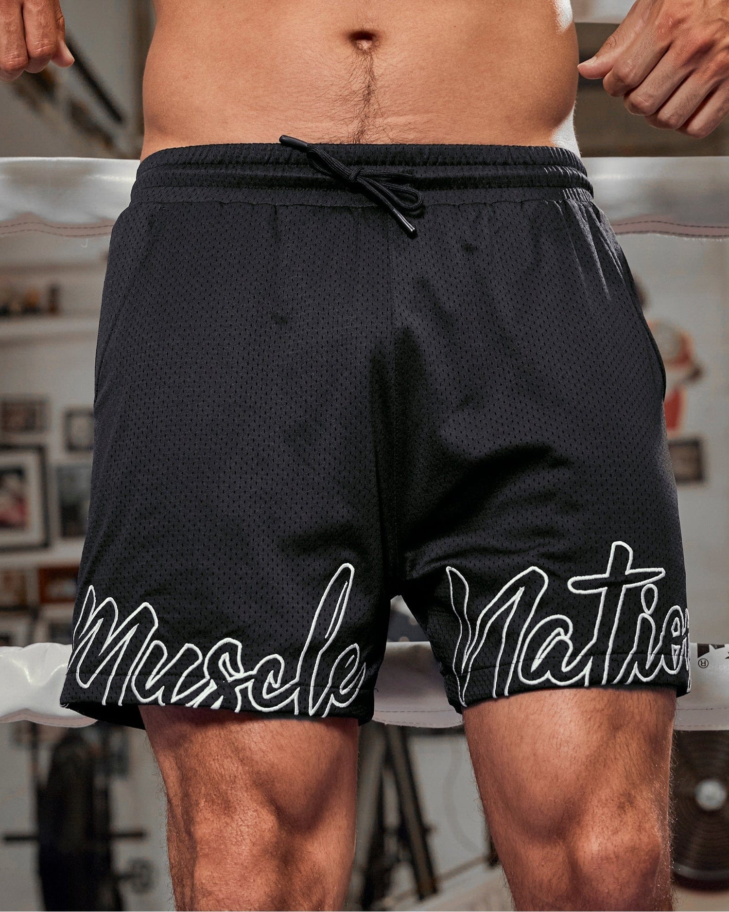 Script Lay Up 4" Shorts Black - Muscle Nation men's gym shorts