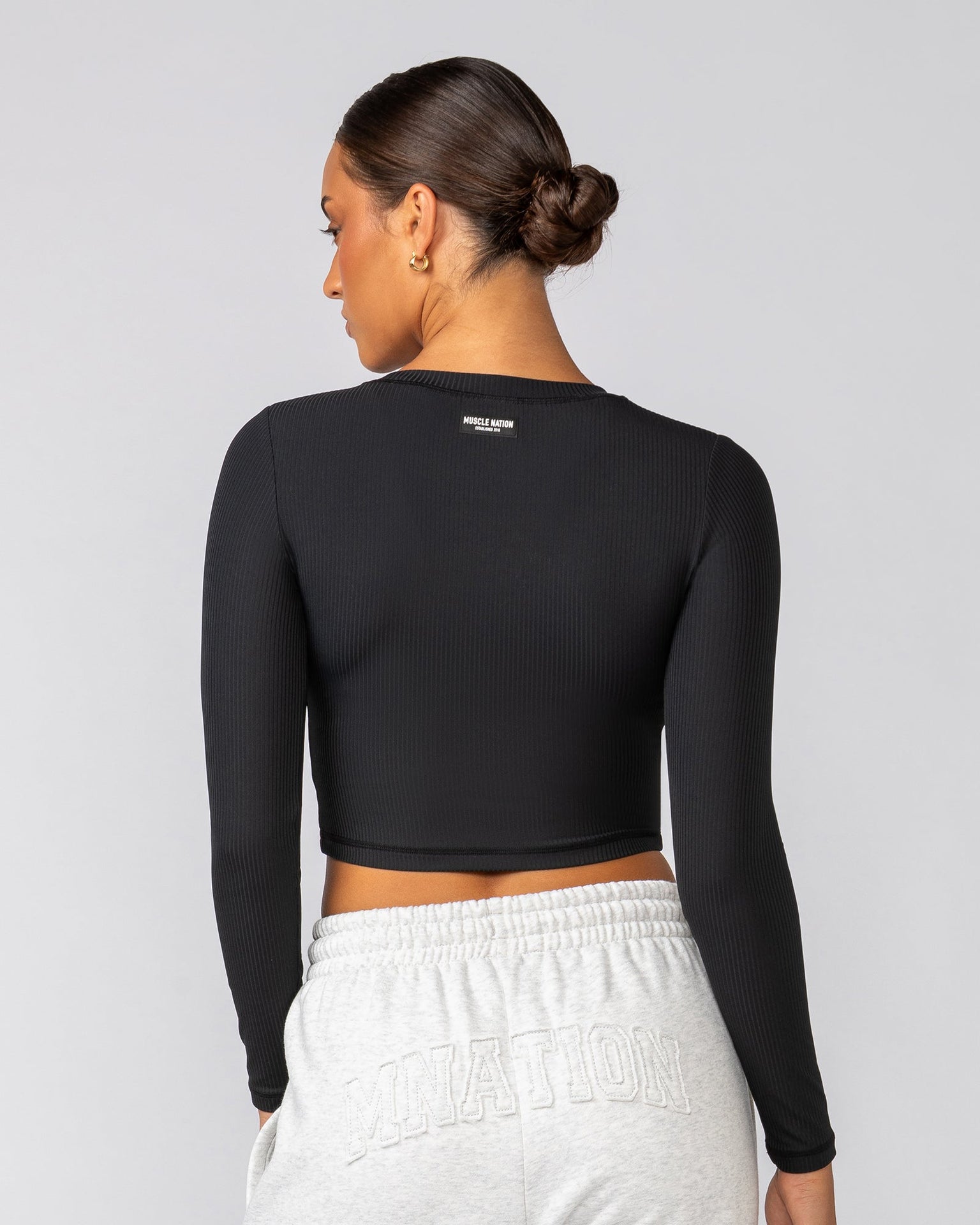 Sculpted Rib Long Sleeve Top - Black-Tops-XXS-022535BLK-XXS-MNAPPRL40770-5-Muscle Nation