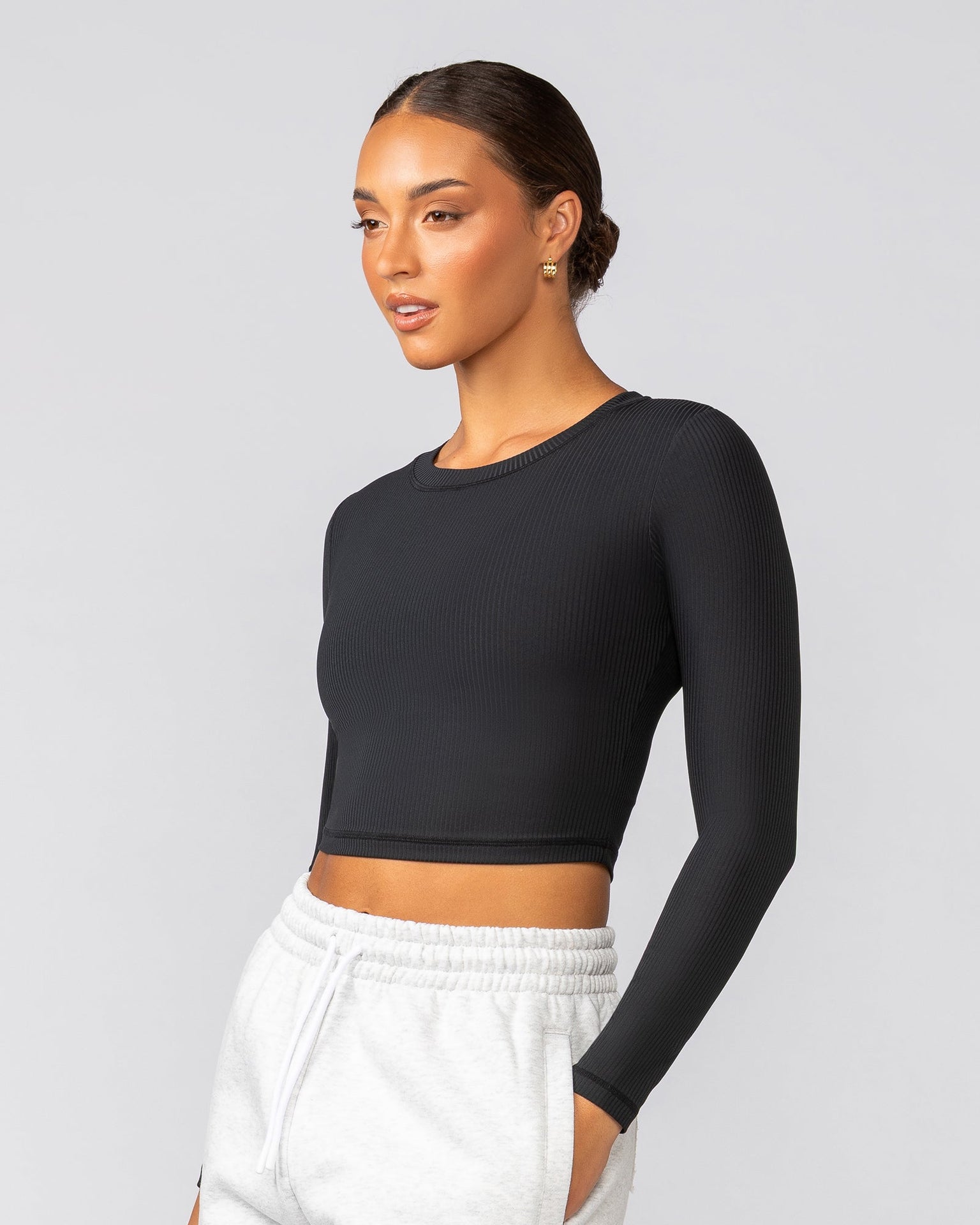Sculpted Rib Long Sleeve Top - Black-Tops-XXS-022535BLK-XXS-MNAPPRL40770-3-Muscle Nation