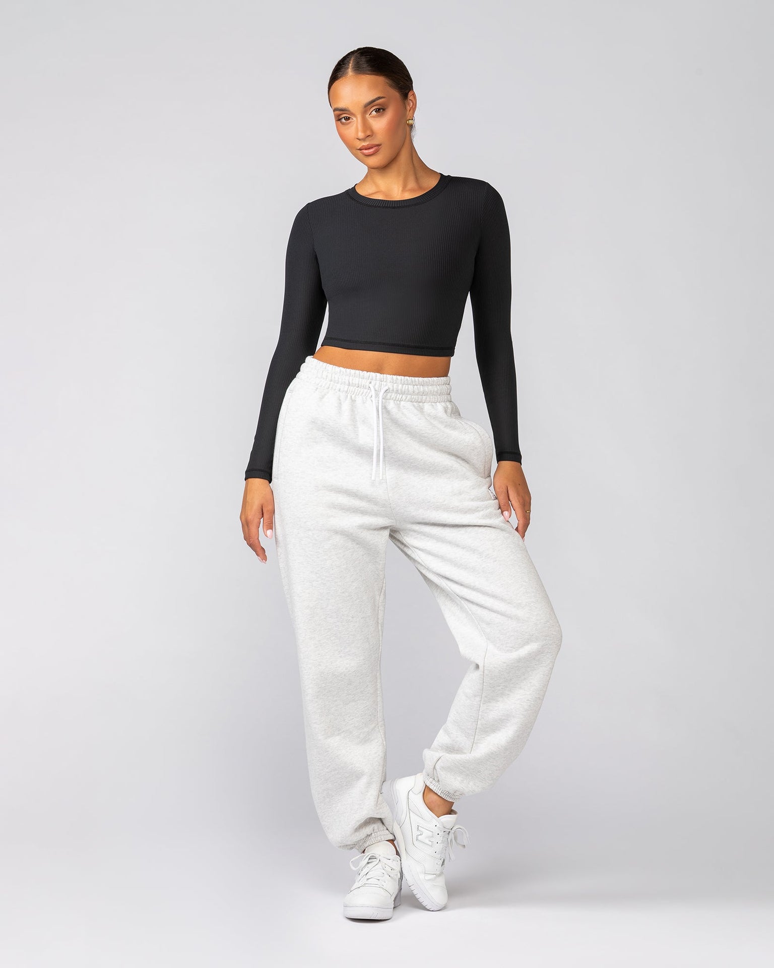 Sculpted Rib Long Sleeve Top - Black-Tops-XXS-022535BLK-XXS-MNAPPRL40770-6-Muscle Nation