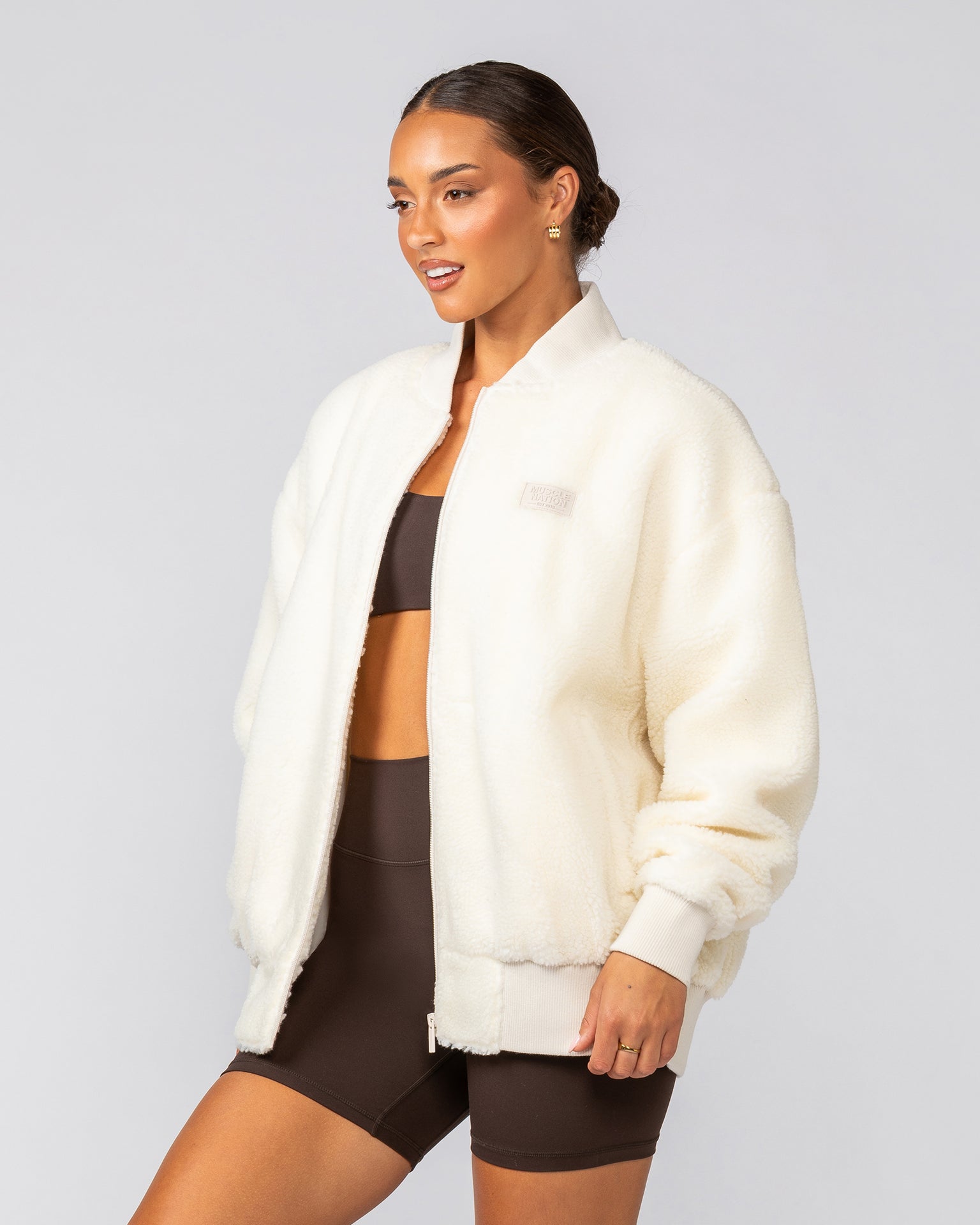 Sherpa Oversized Bomber Jacket - Coconut-Jackets-XXS-042545CCNT-XXS-MNAPPRL42404-5-Muscle Nation