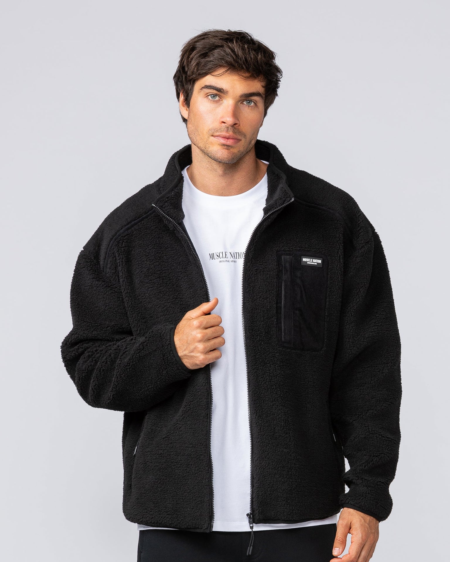 Staple Sherpa Zip Through Jacket - Black-Jackets-S-042517BLK-S-MNAPPRL42464-1-Muscle Nation