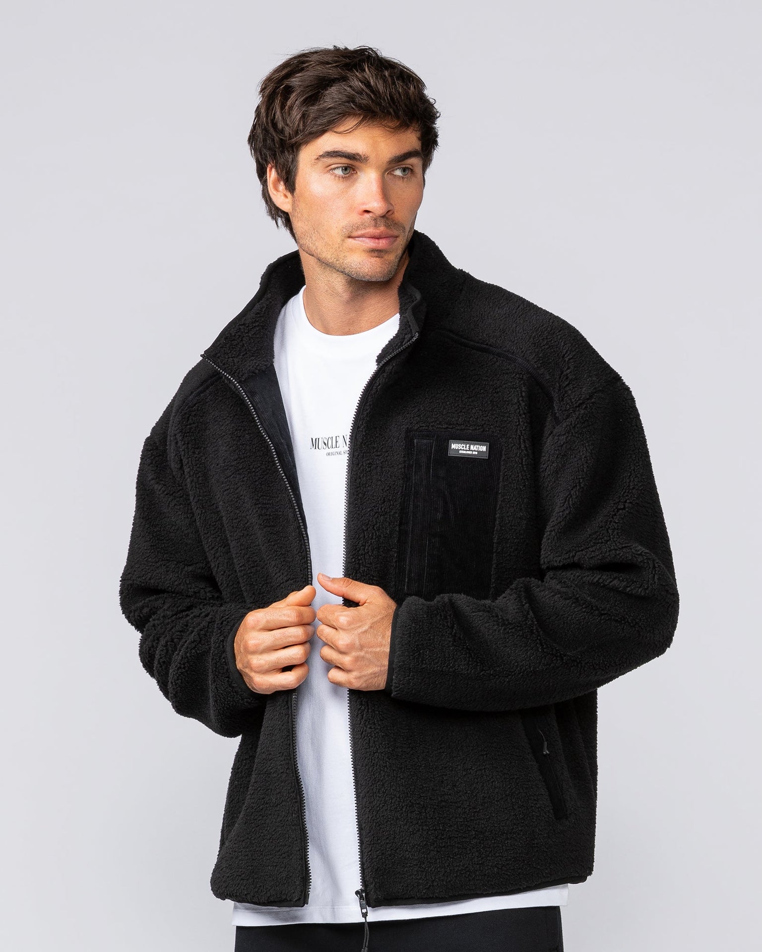 Staple Sherpa Zip Through Jacket - Black-Jackets-S-042517BLK-S-MNAPPRL42464-2-Muscle Nation