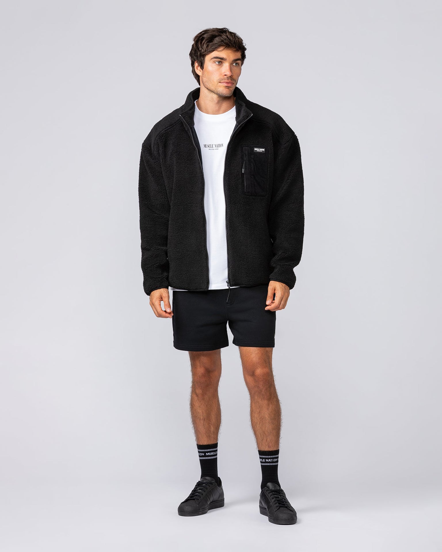 Staple Sherpa Zip Through Jacket - Black-Jackets-S-042517BLK-S-MNAPPRL42464-7-Muscle Nation