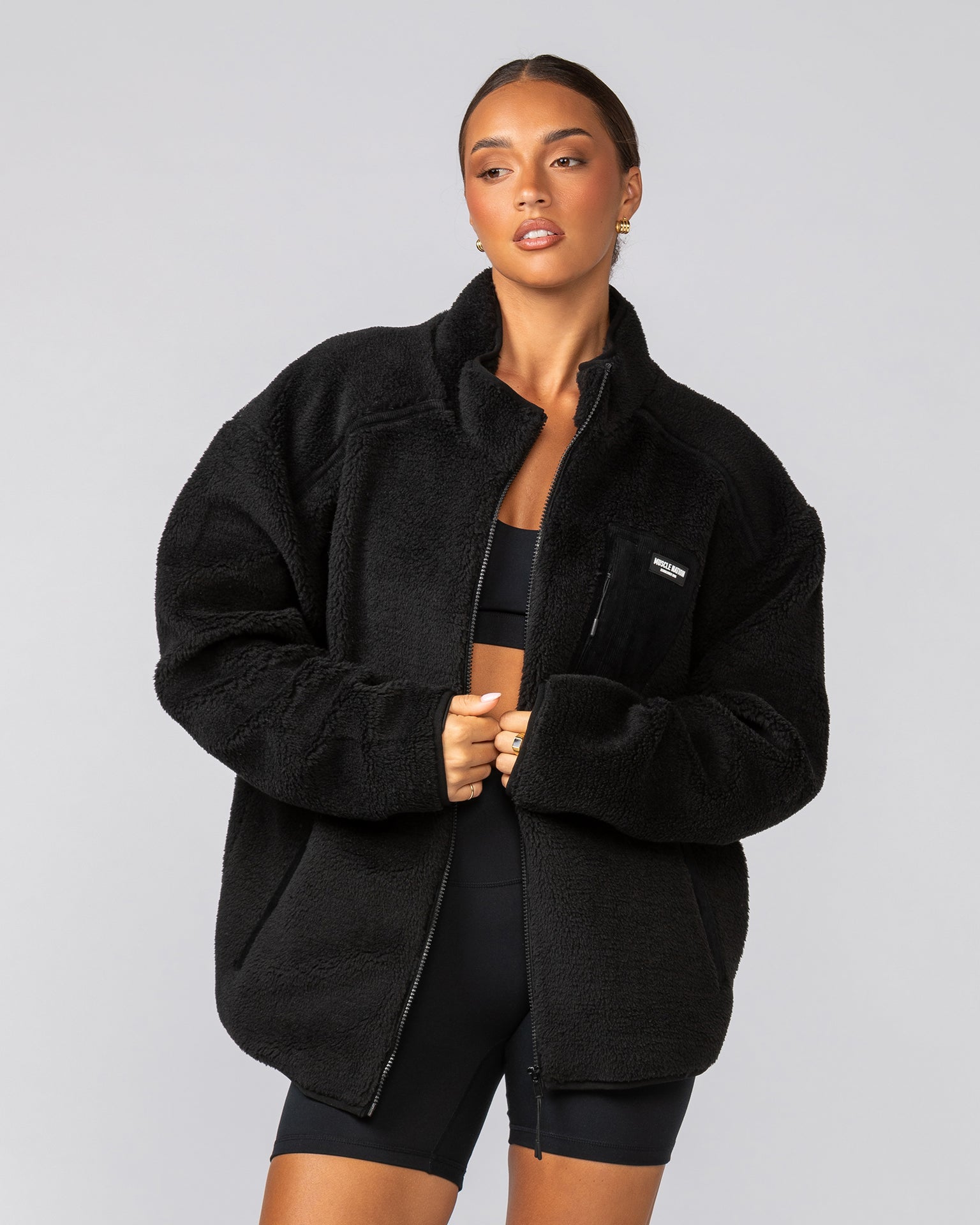 Staple Sherpa Zip Through Jacket - Black-Jackets-S-042517BLK-S-MNAPPRL42464-9-Muscle Nation