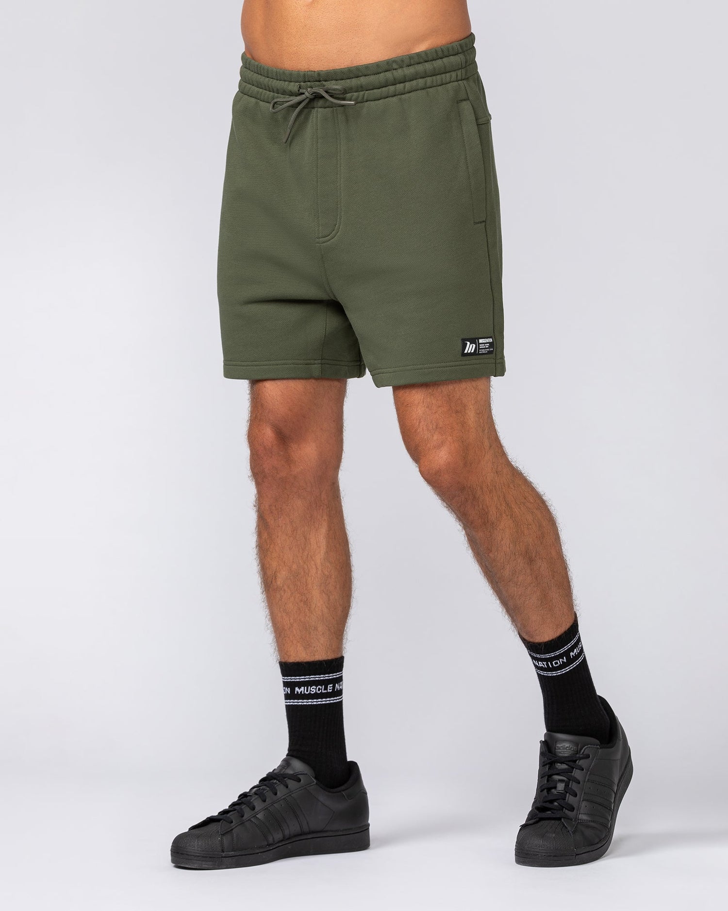 Sweat 5" Shorts Dark Khaki - Muscle Nation men's sweat shorts