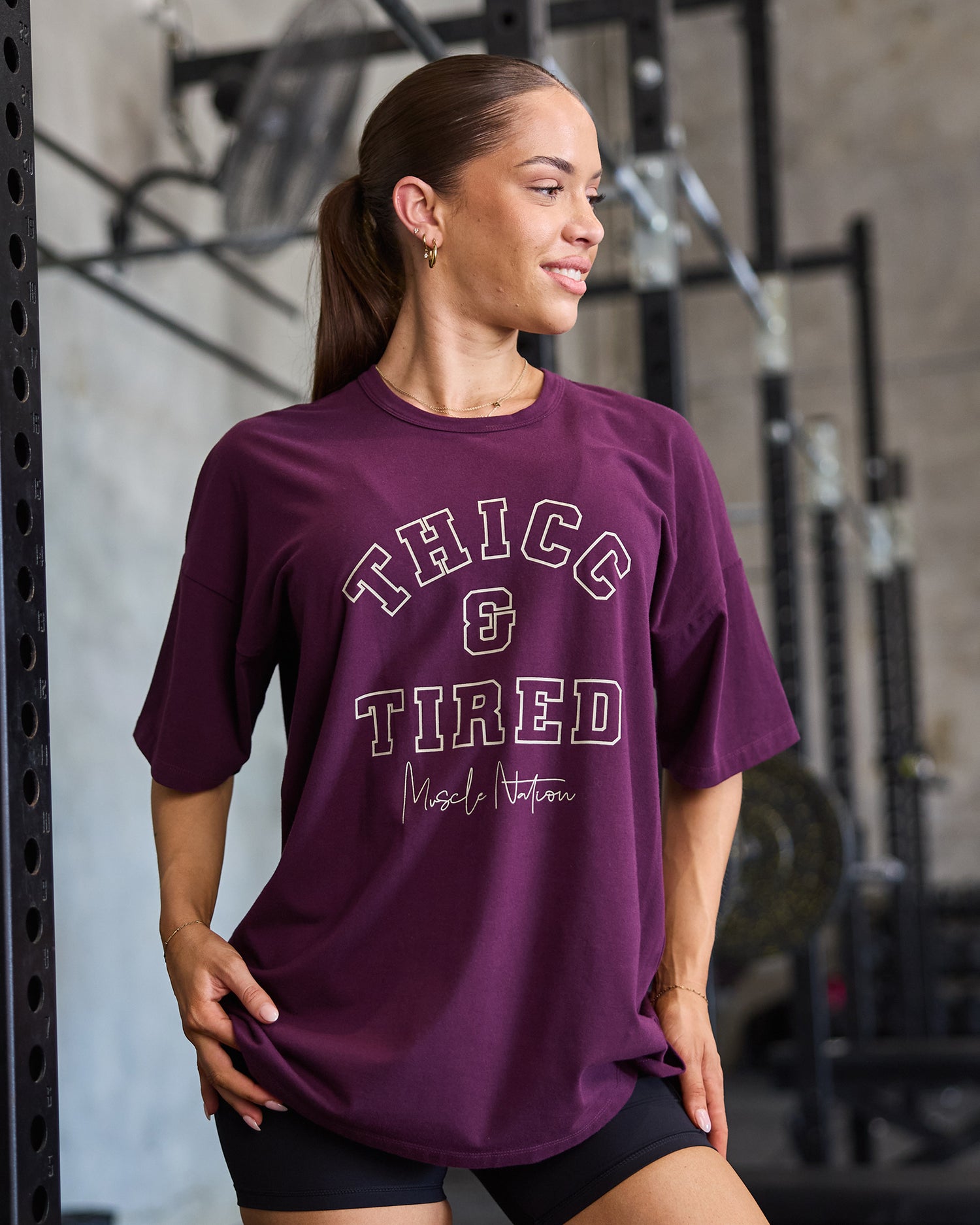 Thicc Oversized Tee - Cranberry-T-Shirts-XXS-112541CBRY-XXS-MNAPPRL46628-1-Muscle Nation