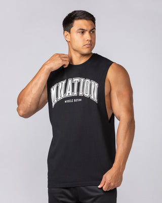 Varsity Training Drop Arm Tank - Black-Singlets & Tanks-S-072503BLK-S-MNAPPRL44035-2-Muscle Nation