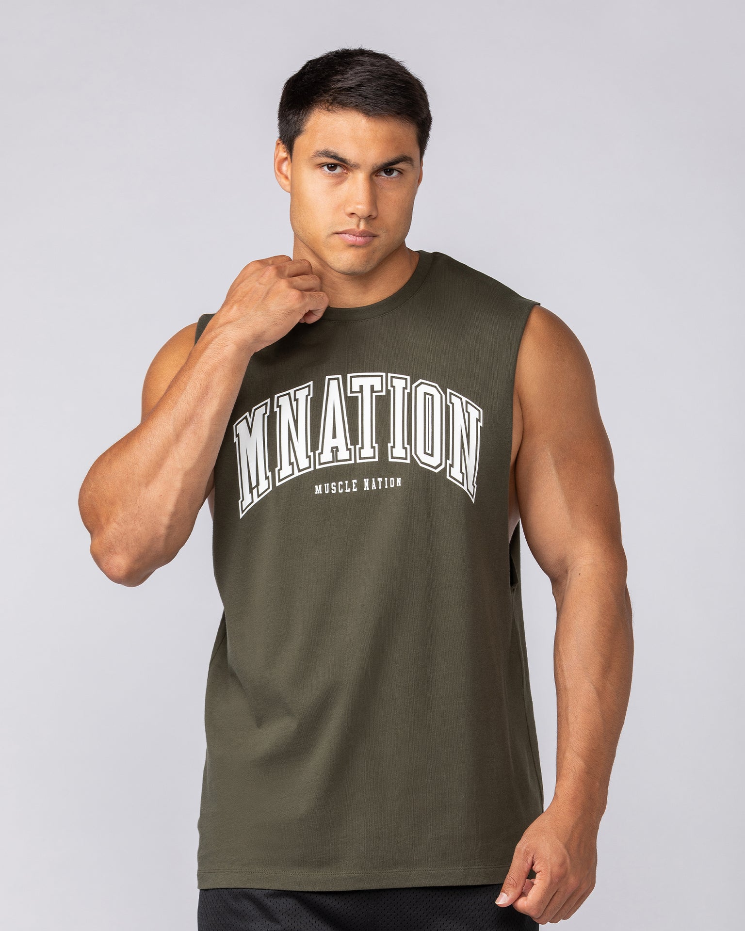 Varsity Training Drop Arm Tank - Dark Khaki-Singlets & Tanks-S-072503DKHAKI-S-MNAPPRL44042-1-Muscle Nation