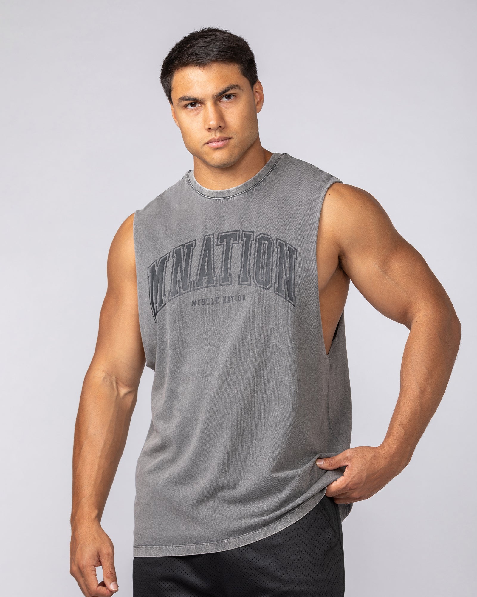 Varsity Training Drop Arm Vintage Tank Washed Tornado - Muscle Nation men's muscle tank