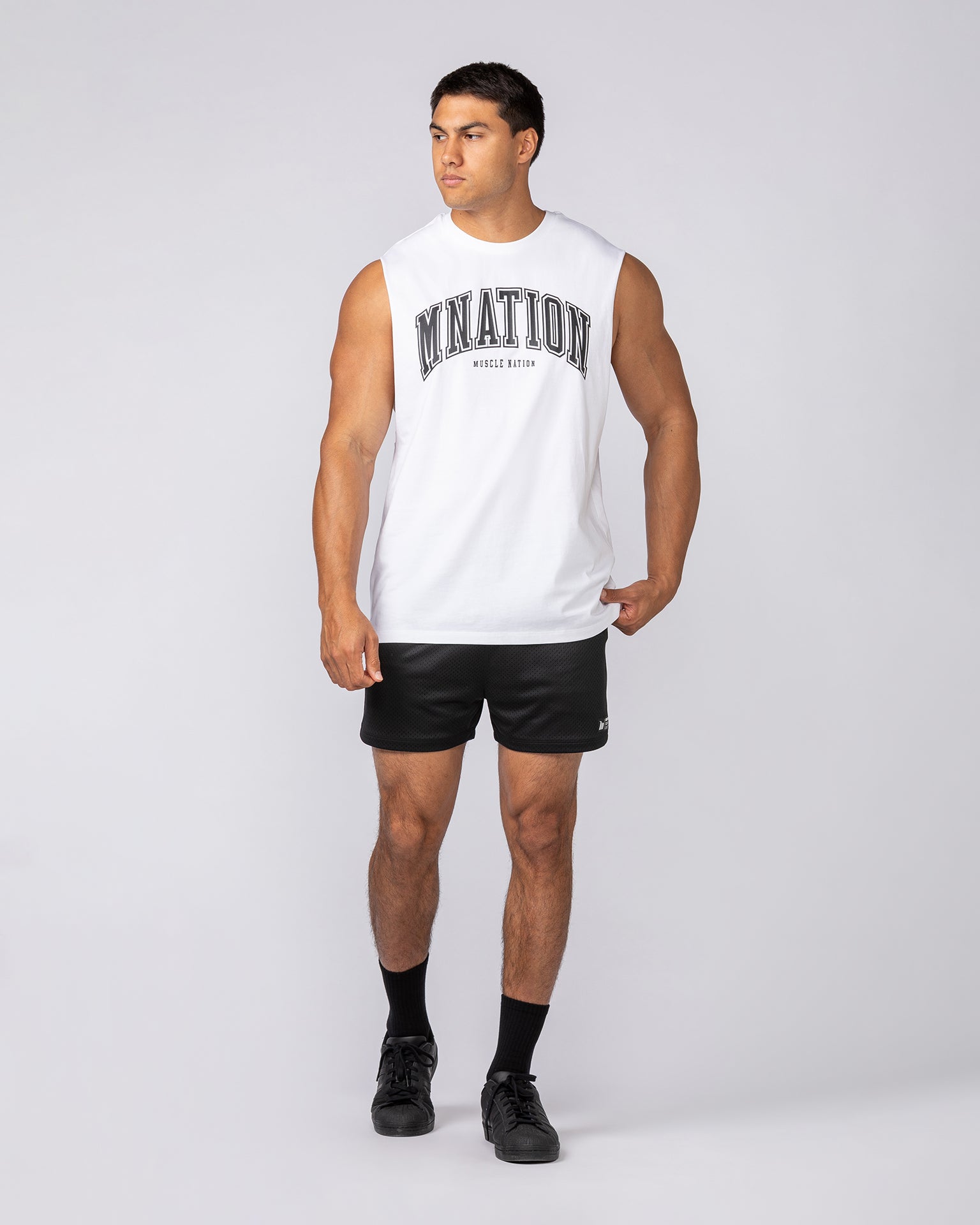 Varsity Training Drop Arm Tank - White-Singlets & Tanks-S-072503WHT-S-MNAPPRL44049-6-Muscle Nation