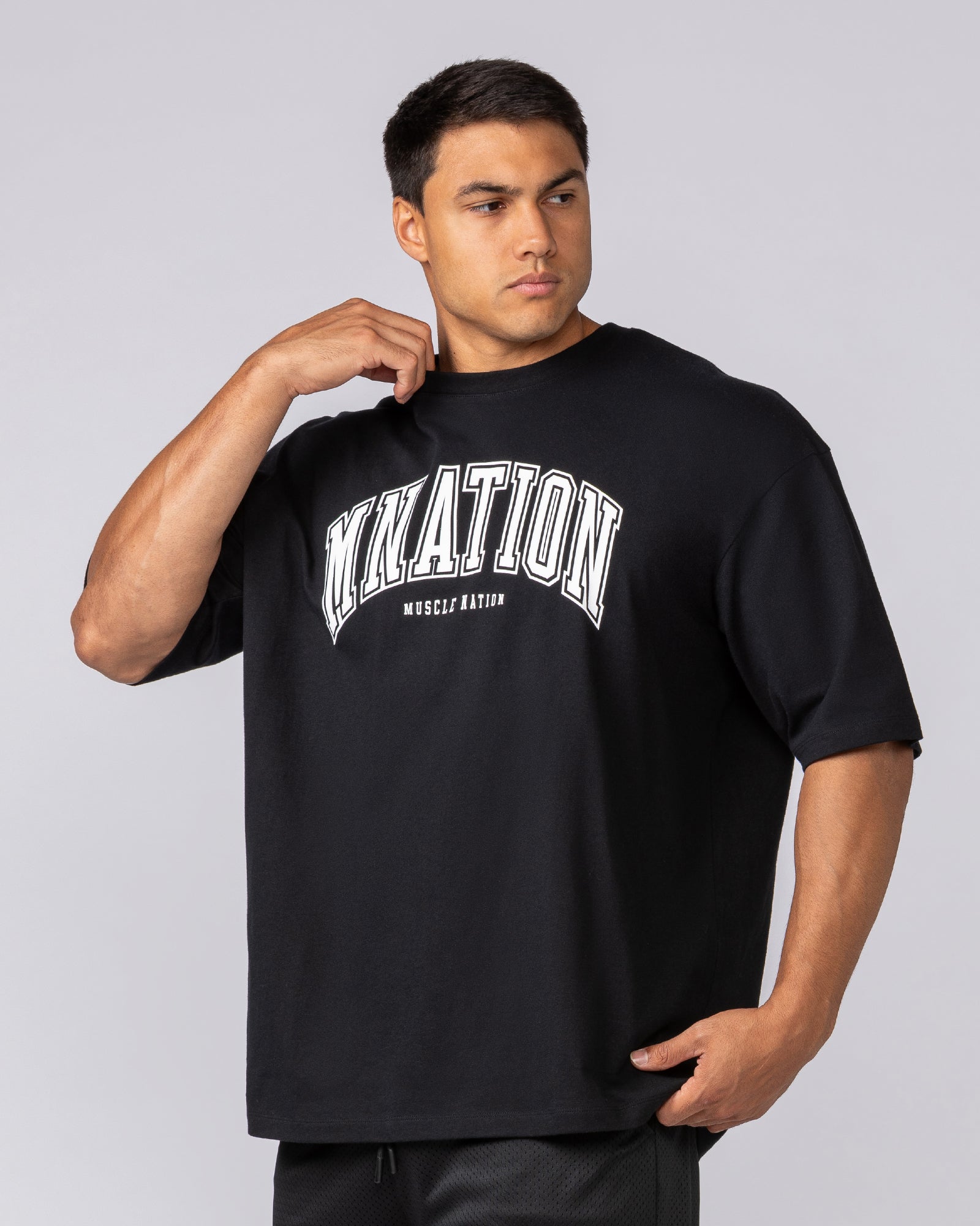 Varsity Training Oversized Tee - Black-T-Shirts-XS-072502BLK-XS-MNAPPRL44011-2-Muscle Nation