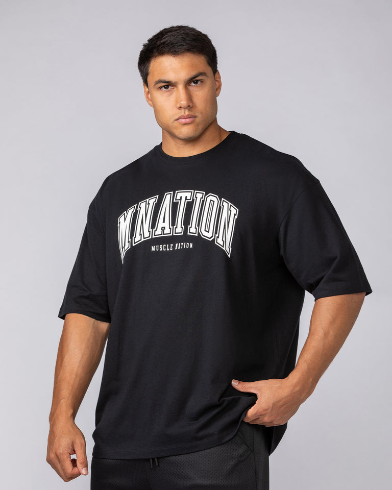 Varsity Training Oversized Tee - Black-T-Shirts-XS-072502BLK-XS-MNAPPRL44011-1-Muscle Nation