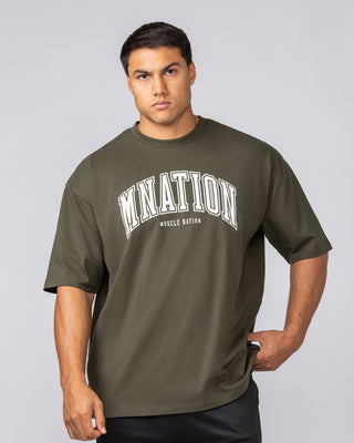 Varsity Training Oversized Tee - Dark Khaki-T-Shirts-XS-072502DKHAKI-XS-MNAPPRL44019-1-Muscle Nation
