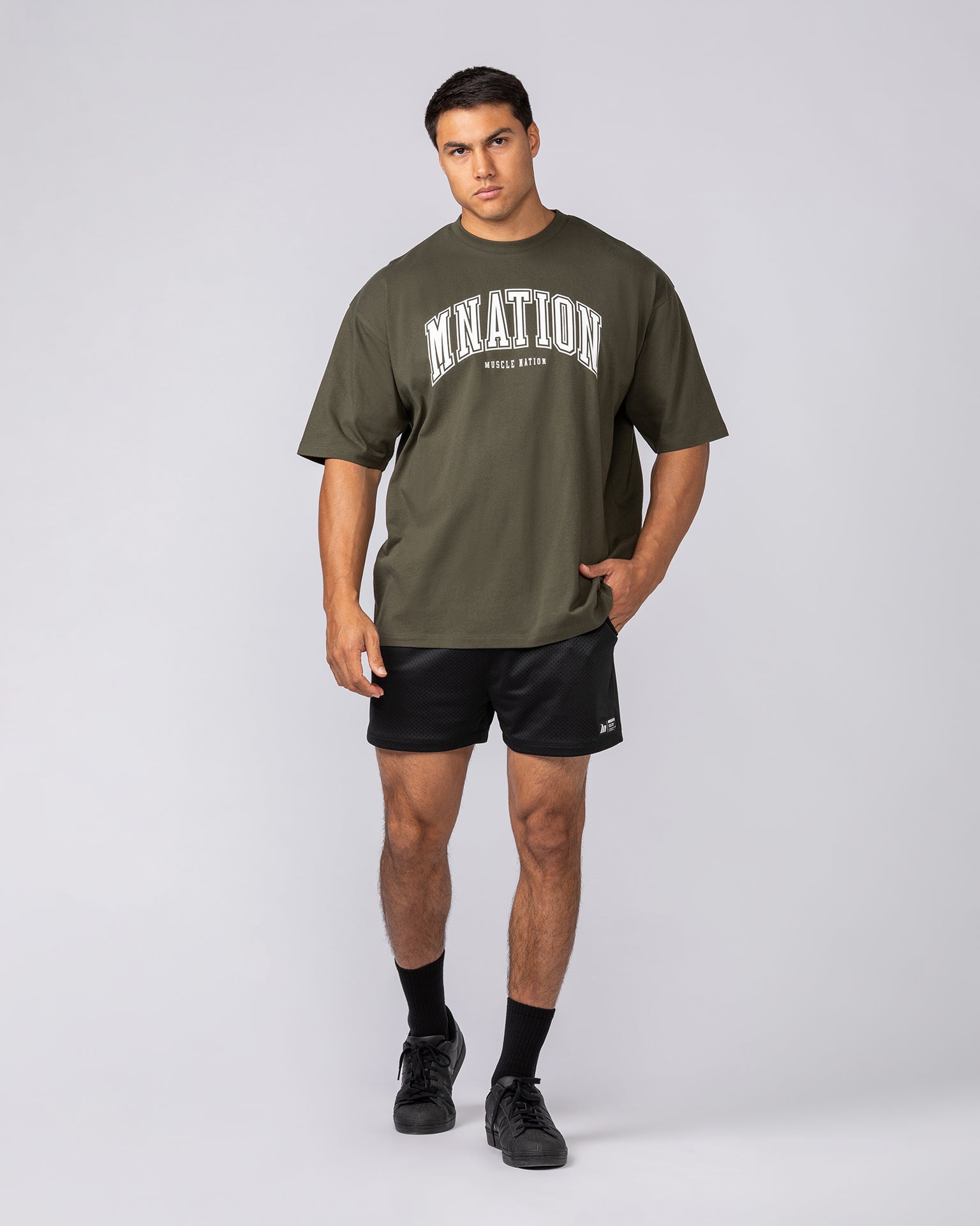 Varsity Training Oversized Tee - Dark Khaki-T-Shirts-XS-072502DKHAKI-XS-MNAPPRL44019-5-Muscle Nation