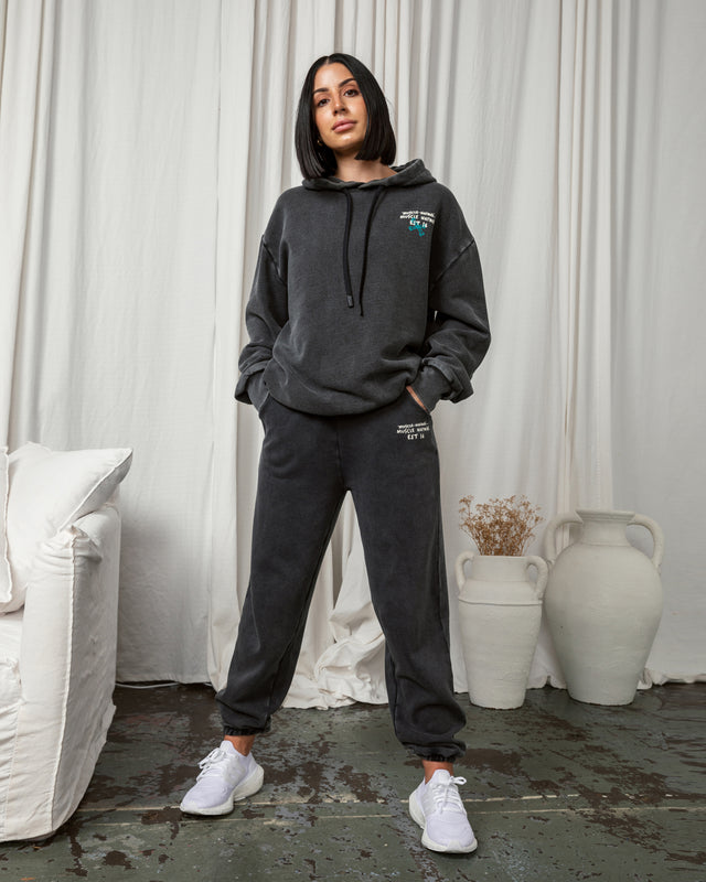 Womens MN Club Vintage Trackies - Washed Black - Muscle Nation