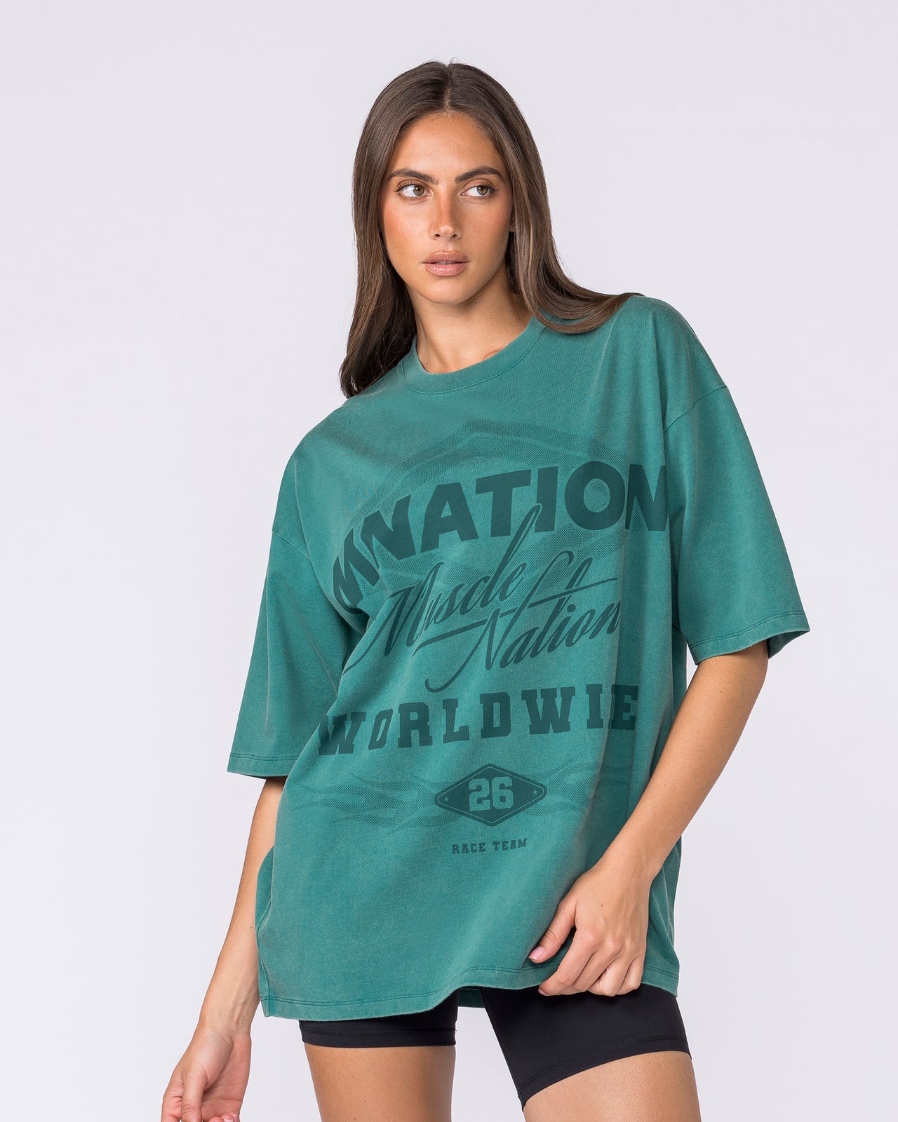 Racing Oversized Vintage Tee in Washed Leaf - Muscle Nation men's gym tee, view 7 | WOMENS-1