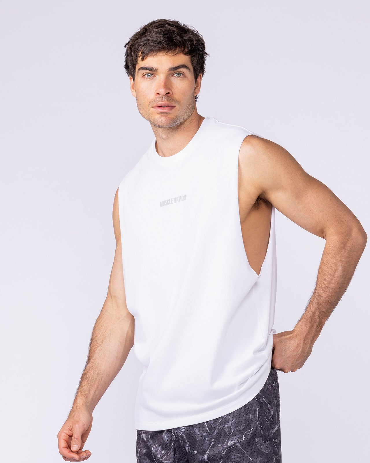 Training Drop Arm Tank - White-Singlets & Tanks-S-1125219WHT-S-MNAPPRL47896-4-Muscle Nation