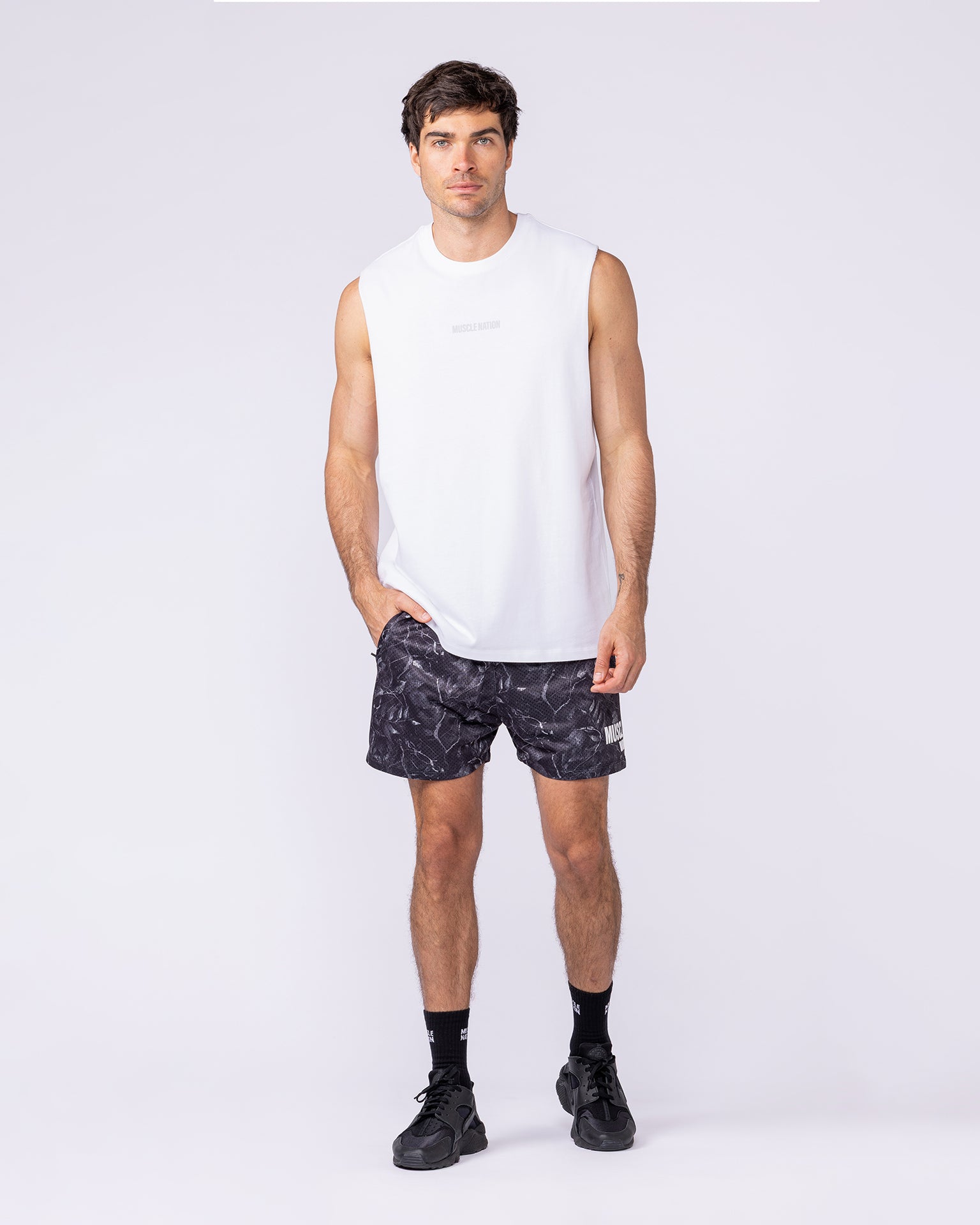 Training Drop Arm Tank - White-Singlets & Tanks-S-1125219WHT-S-MNAPPRL47896-6-Muscle Nation