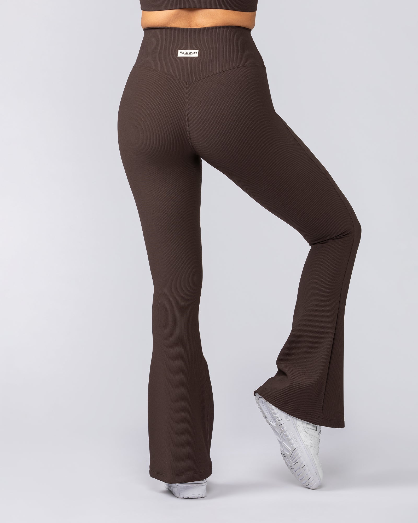 Zero Rise Rib Flare Leggings Cocoa | Women's Leggings | Muscle Nation