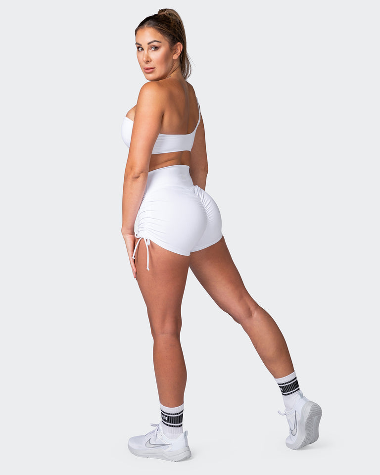 Signature Scrunch Tie Up Booty Shorts - White