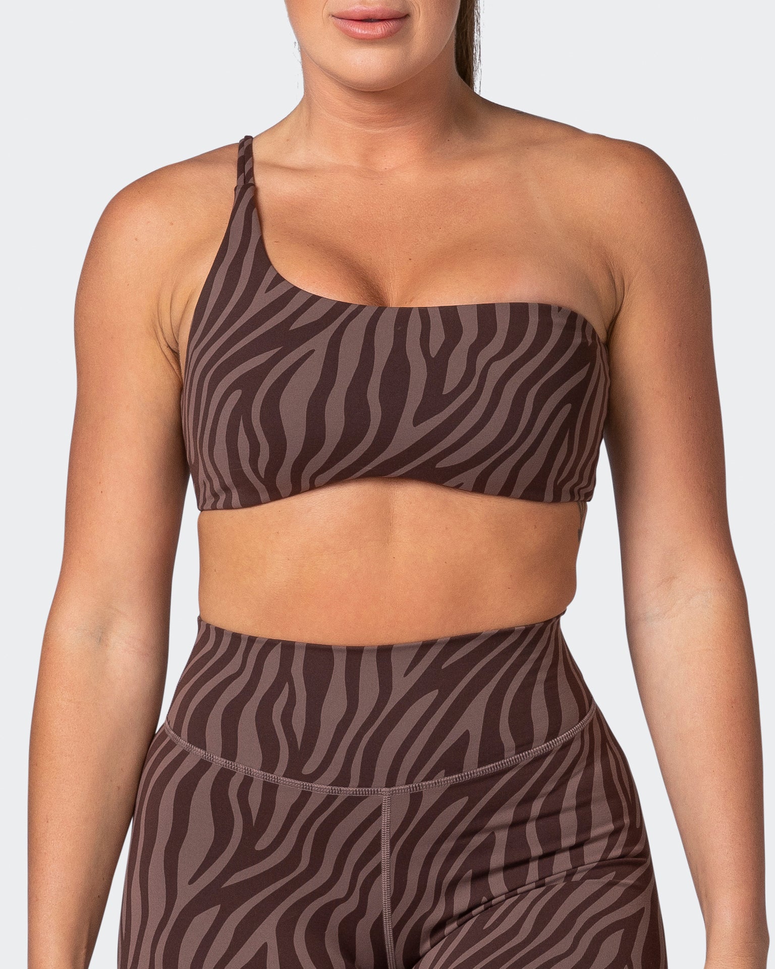 Movement One Shoulder Bralette - Coffee Zebra Print-Bralettes-XS-112243COFZEBPR-XS-MNAPPRL19893-2-Muscle Nation