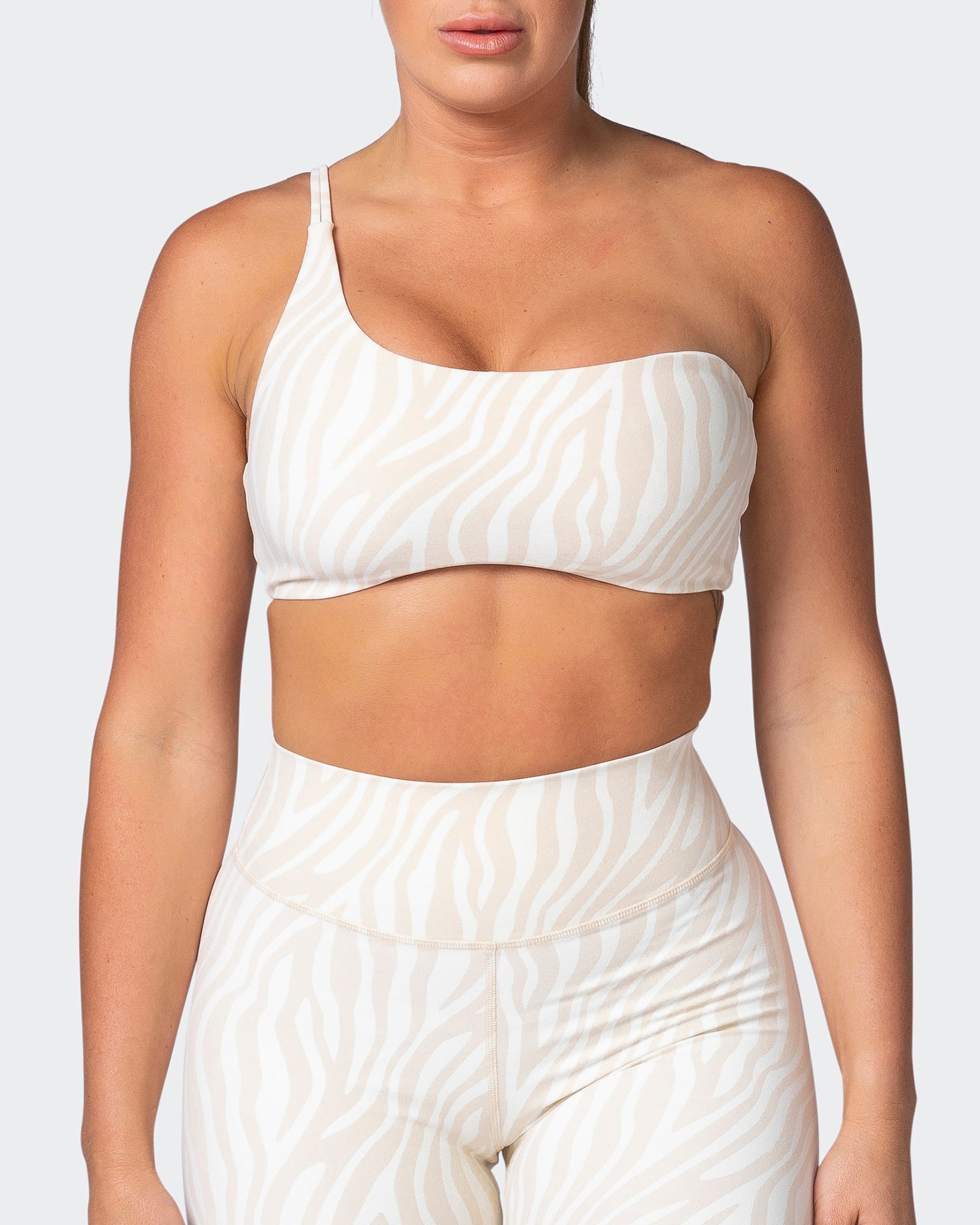Movement One Shoulder Bralette - Almond Zebra Print-Bralettes-XS-112243ALMZEBPR-XS-MNAPPRL19885-2-Muscle Nation