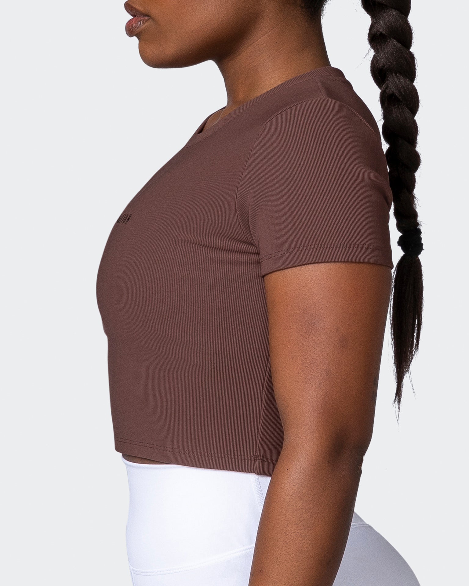 Off Duty Rib Cropped Tee - Coffee-T-Shirts-XXS-112222COFFEE-XXS-MNAPPRL19124-4-Muscle Nation