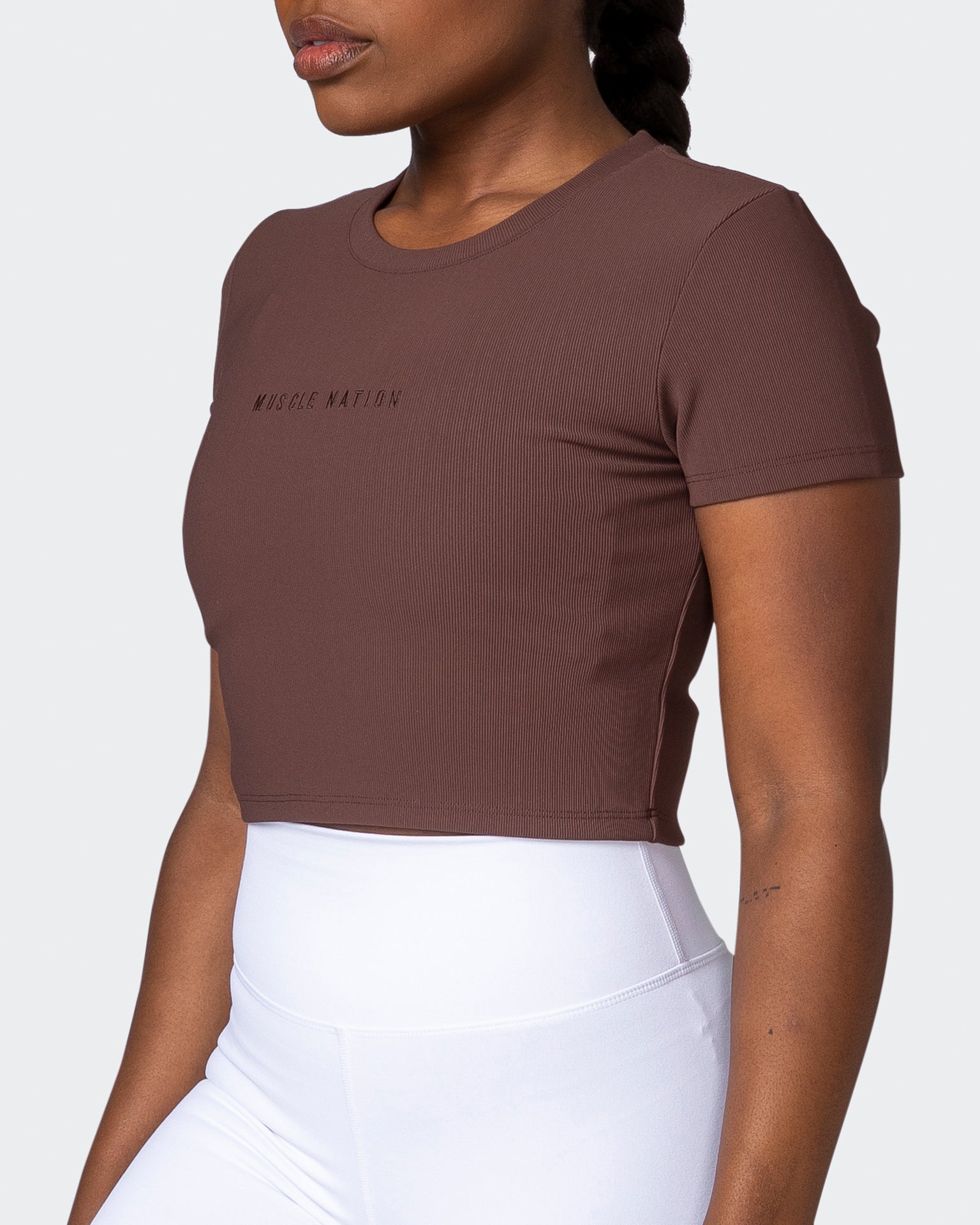 Off Duty Rib Cropped Tee - Coffee-T-Shirts-XXS-112222COFFEE-XXS-MNAPPRL19124-3-Muscle Nation
