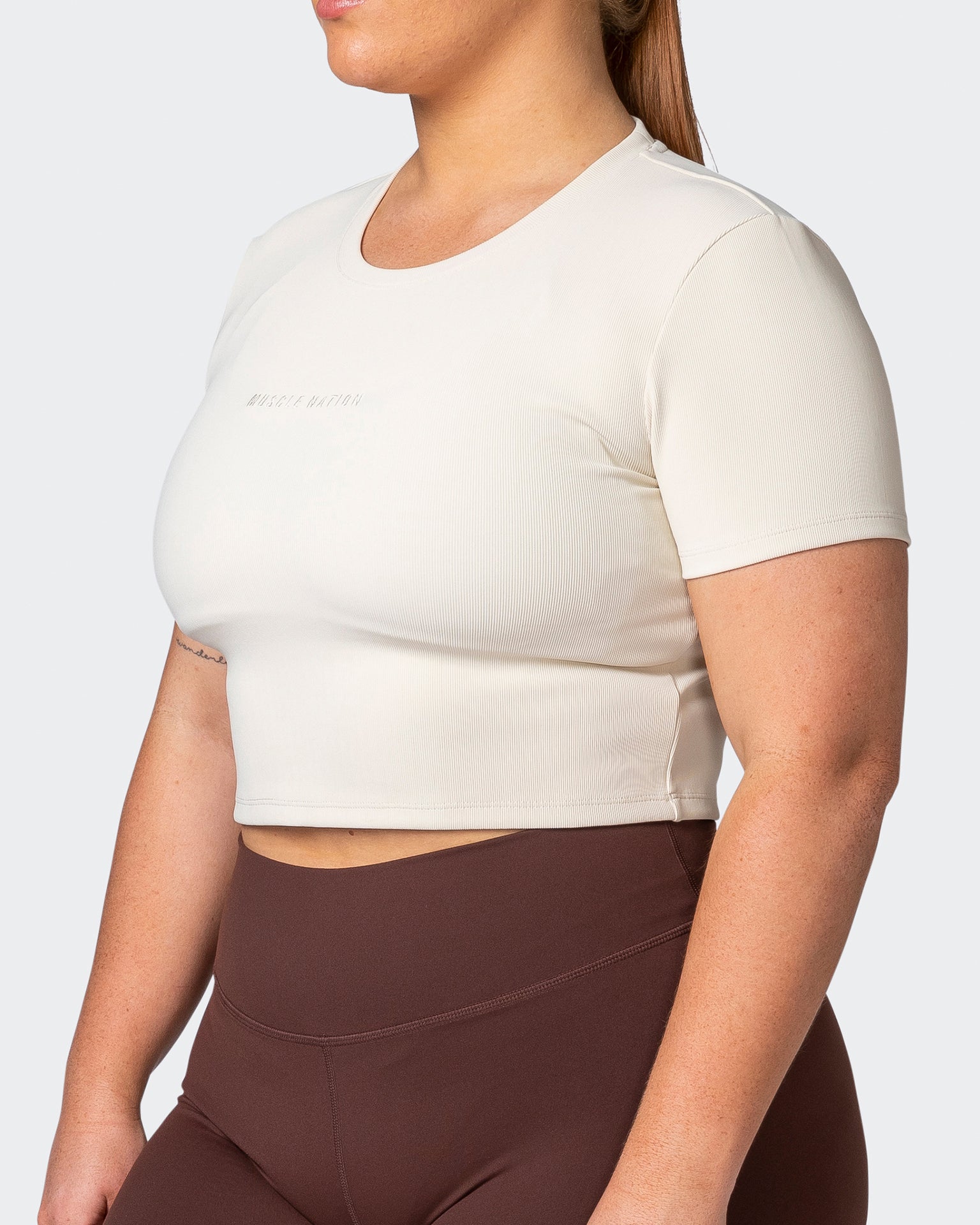 Off Duty Rib Cropped Tee - Cream-T-Shirts-XXS-112222CREAM-XXS-MNAPPRL19115-3-Muscle Nation