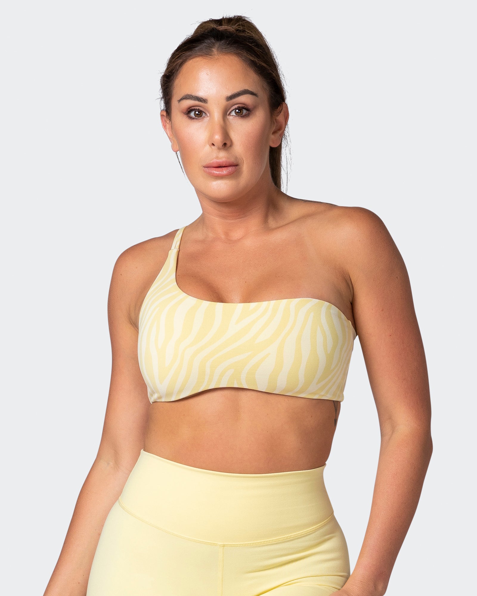 Movement One Shoulder Bralette Lemon Zebra Print Muscle Nation