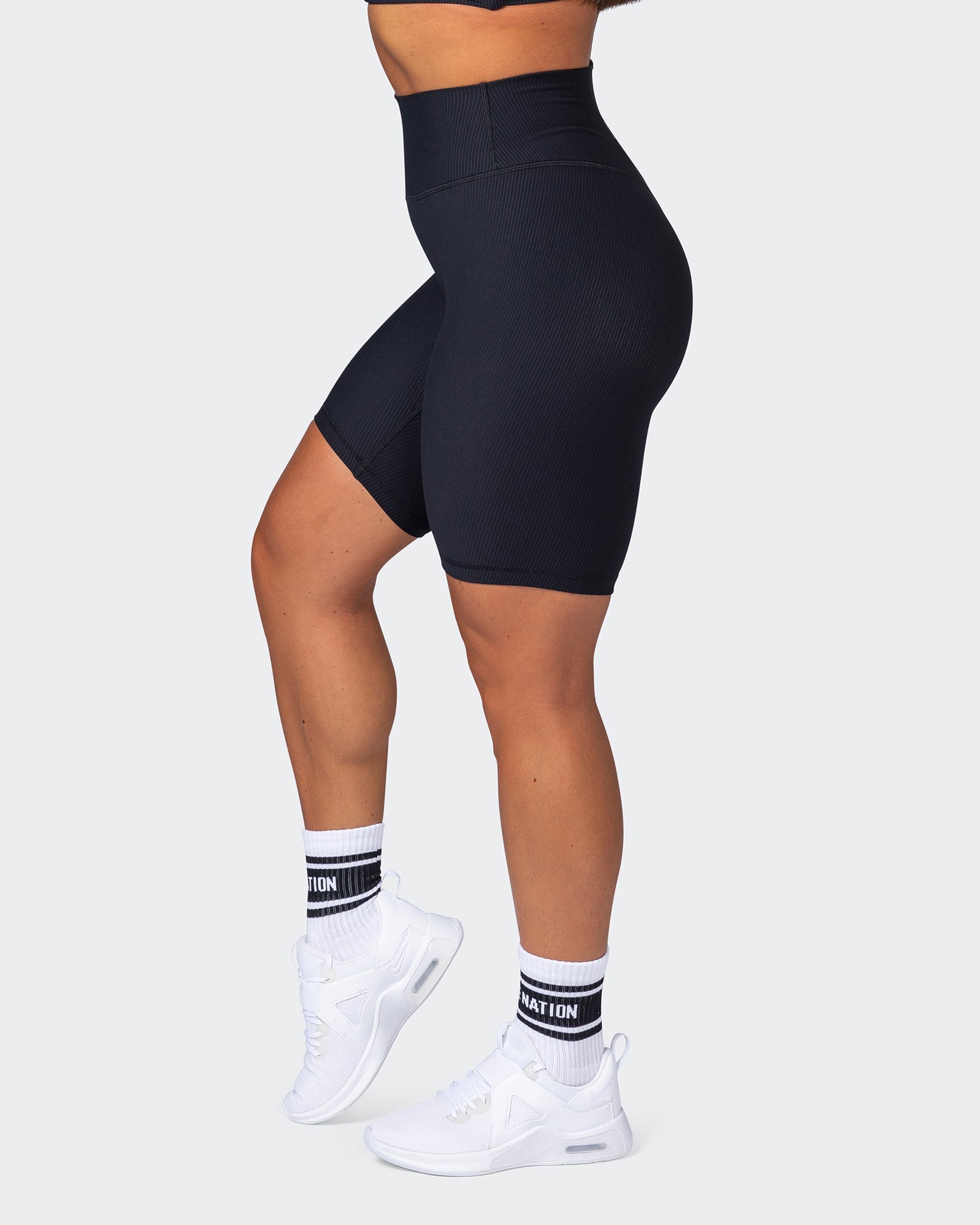 Zero Rise Rib Referee Length Shorts - Black-Shorts-XXS-112267BLK-XXS-MNAPPRL19575-4-Muscle Nation