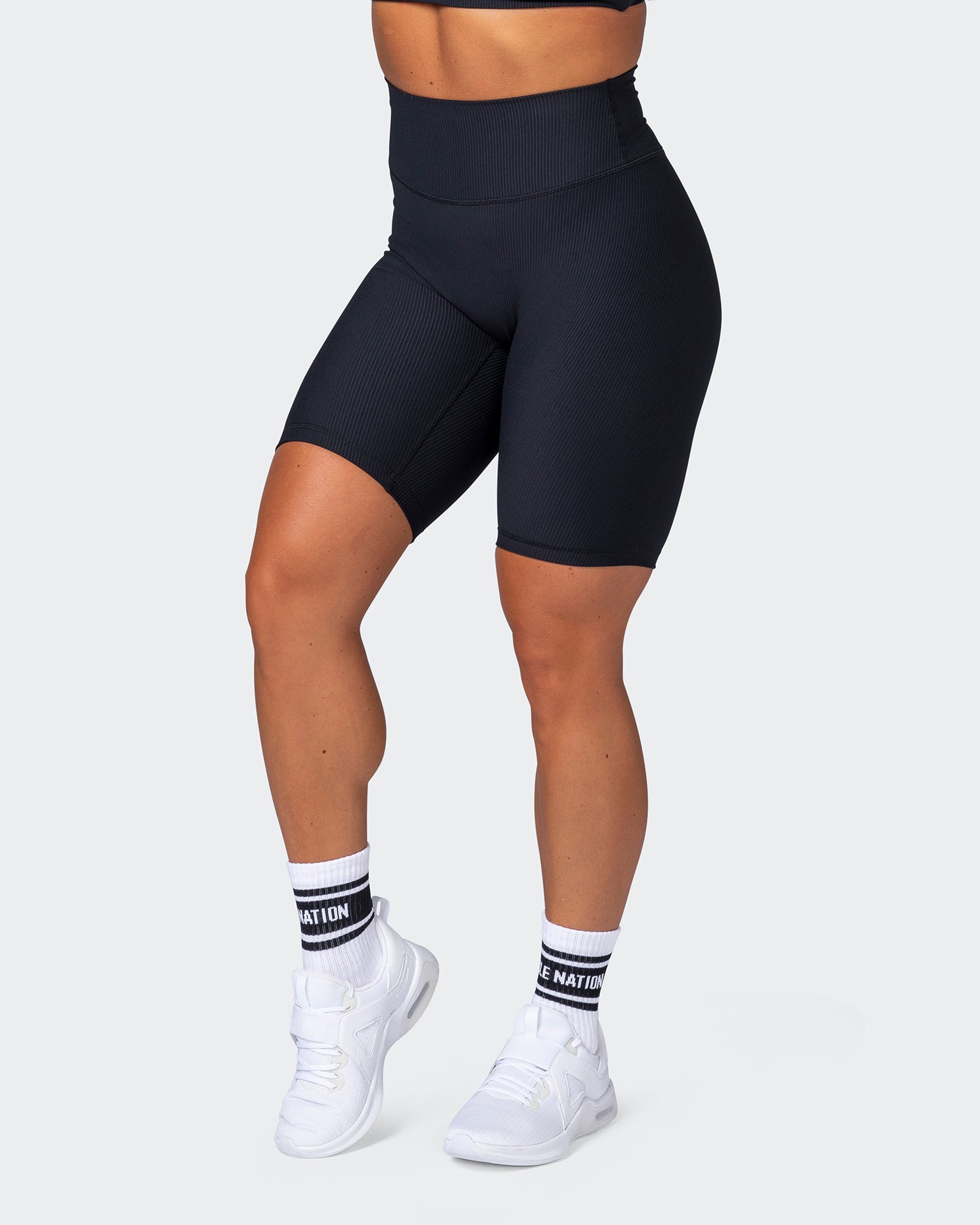 Zero Rise Rib Referee Length Shorts - Black-Shorts-XXS-112267BLK-XXS-MNAPPRL19575-3-Muscle Nation